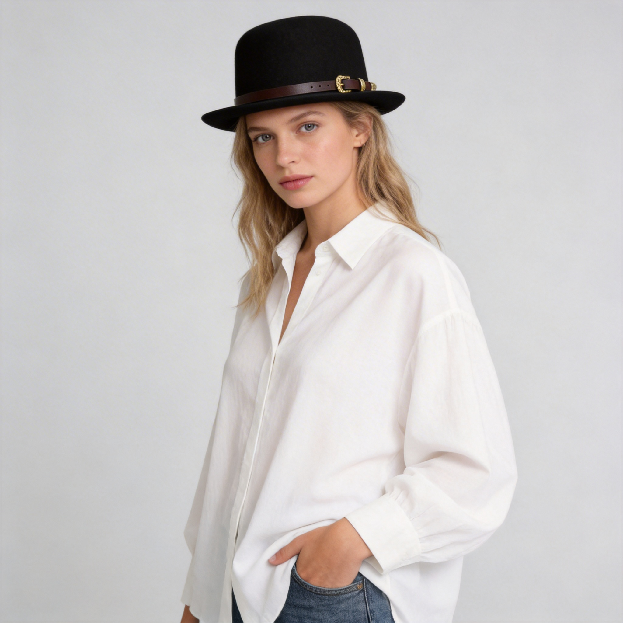 Felt Bowler Hat with Leather Accent