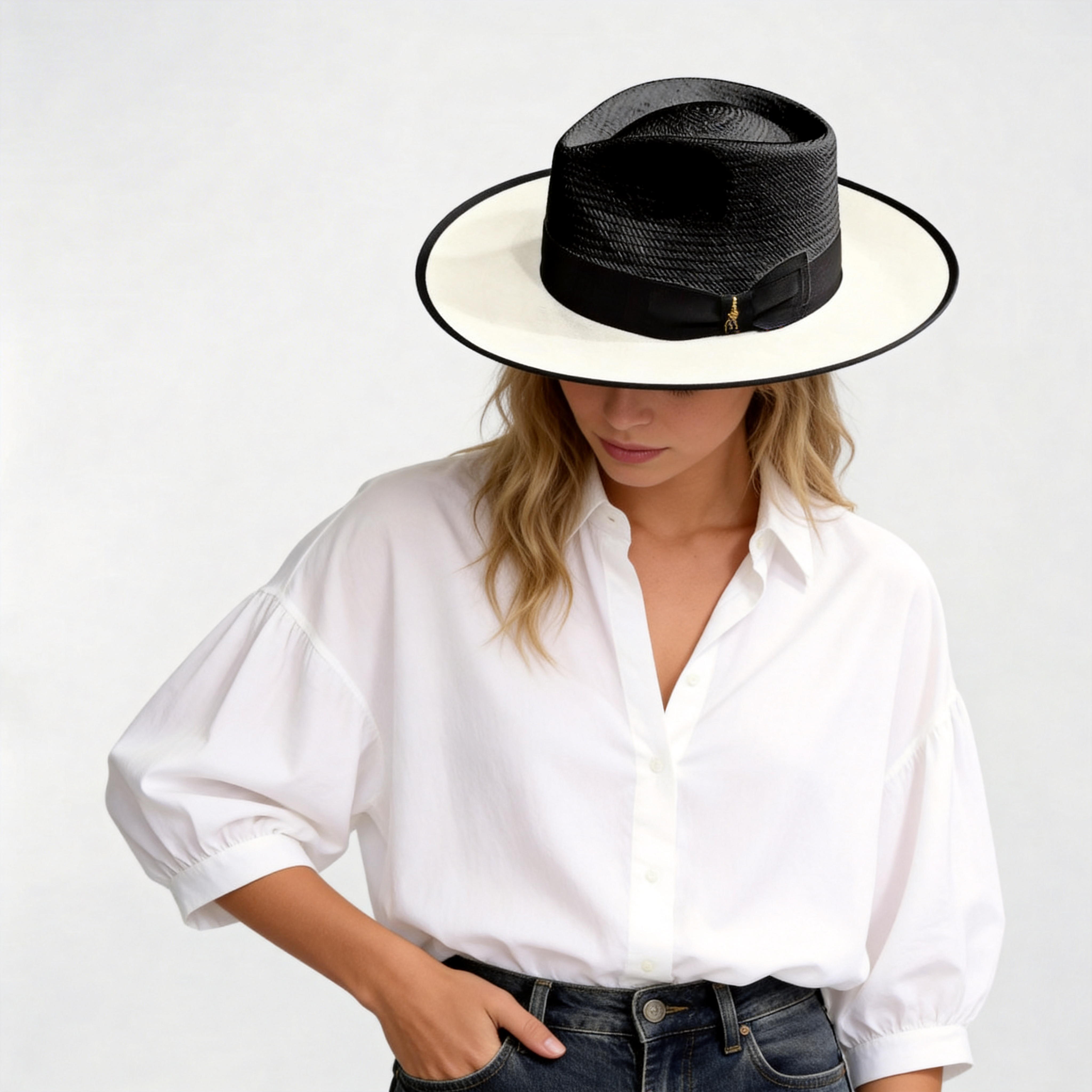 Women Effortless Class Two Stone Straw Felt Fedora Hat-Black