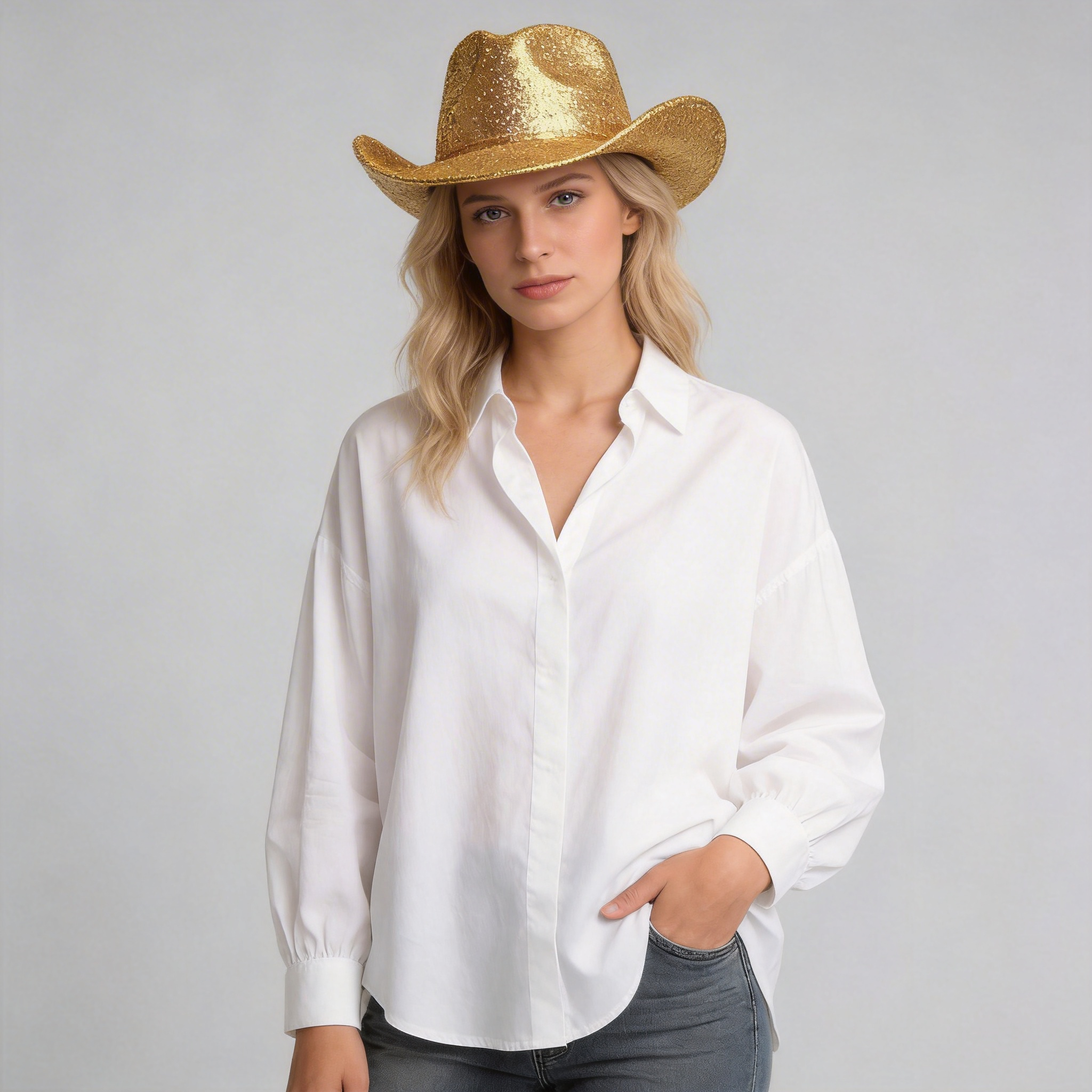 Sparkling Gold & Silver Party Western Cowgirl Hat