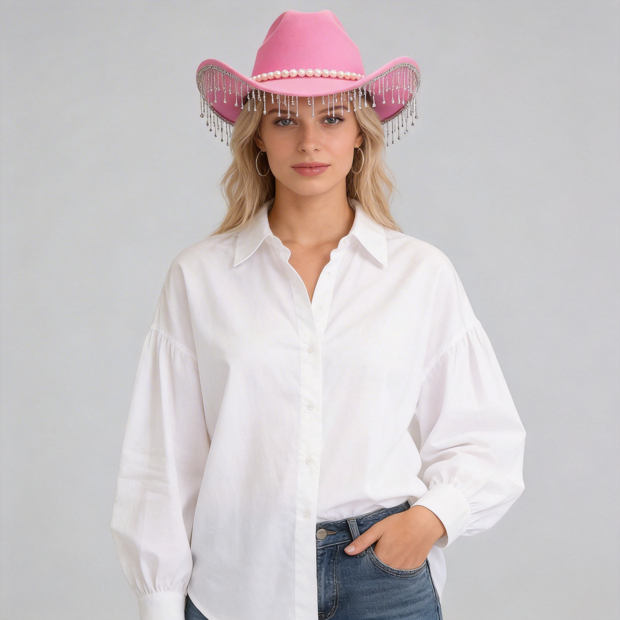 Adjustable Sparkling Cowboy Hat with Tassels