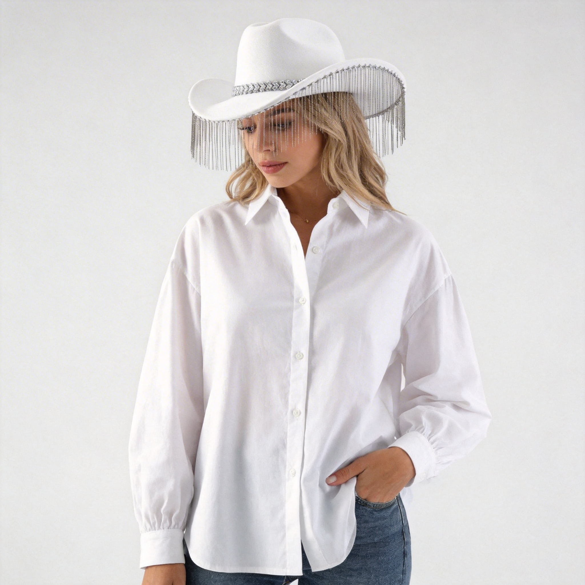 Adjustable Sparkling Cowboy Hat - White