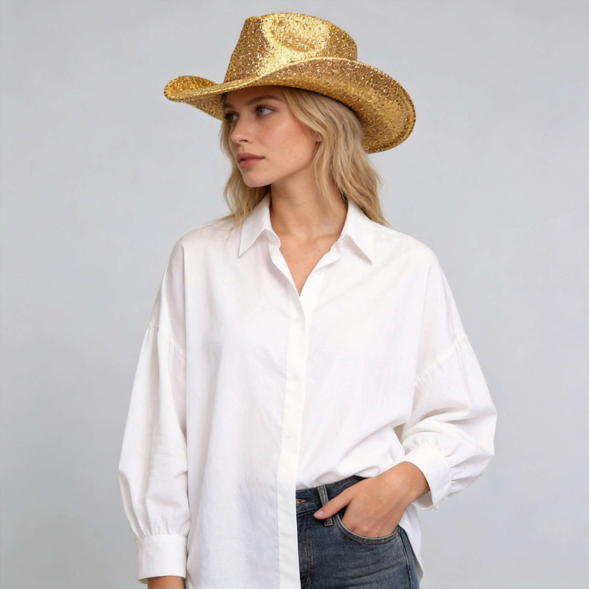 Sparkling Gold & Silver Party Western Cowgirl Hat