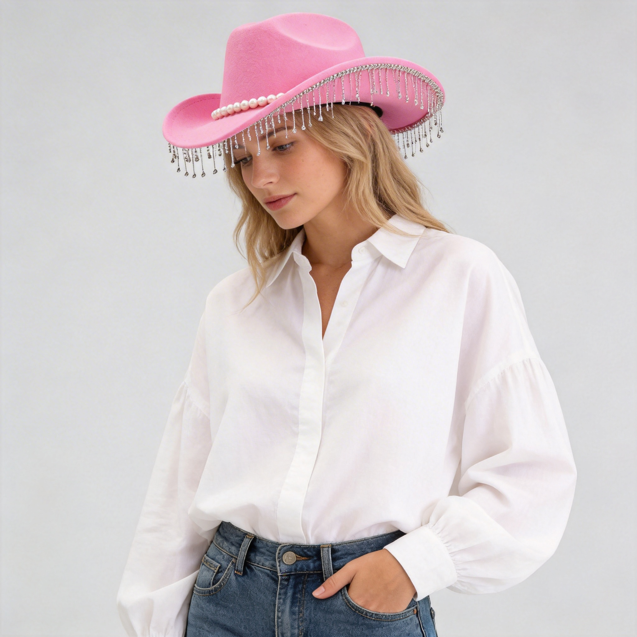 Adjustable Sparkling Cowboy Hat with Tassels