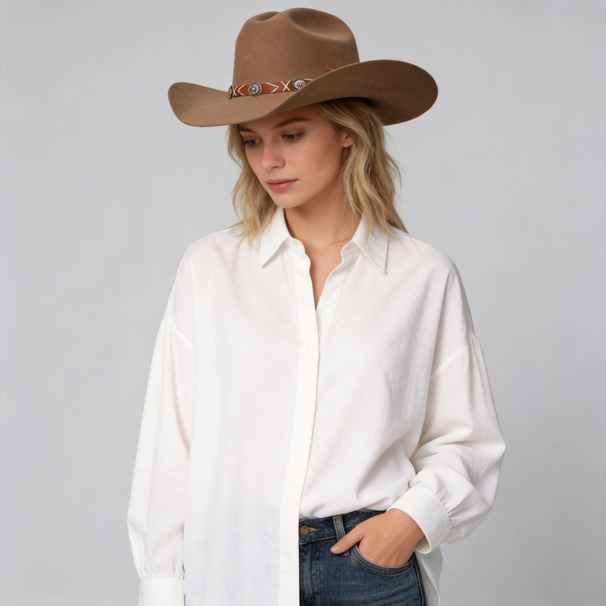 Rustic Felt Cowboy Hat -  Red