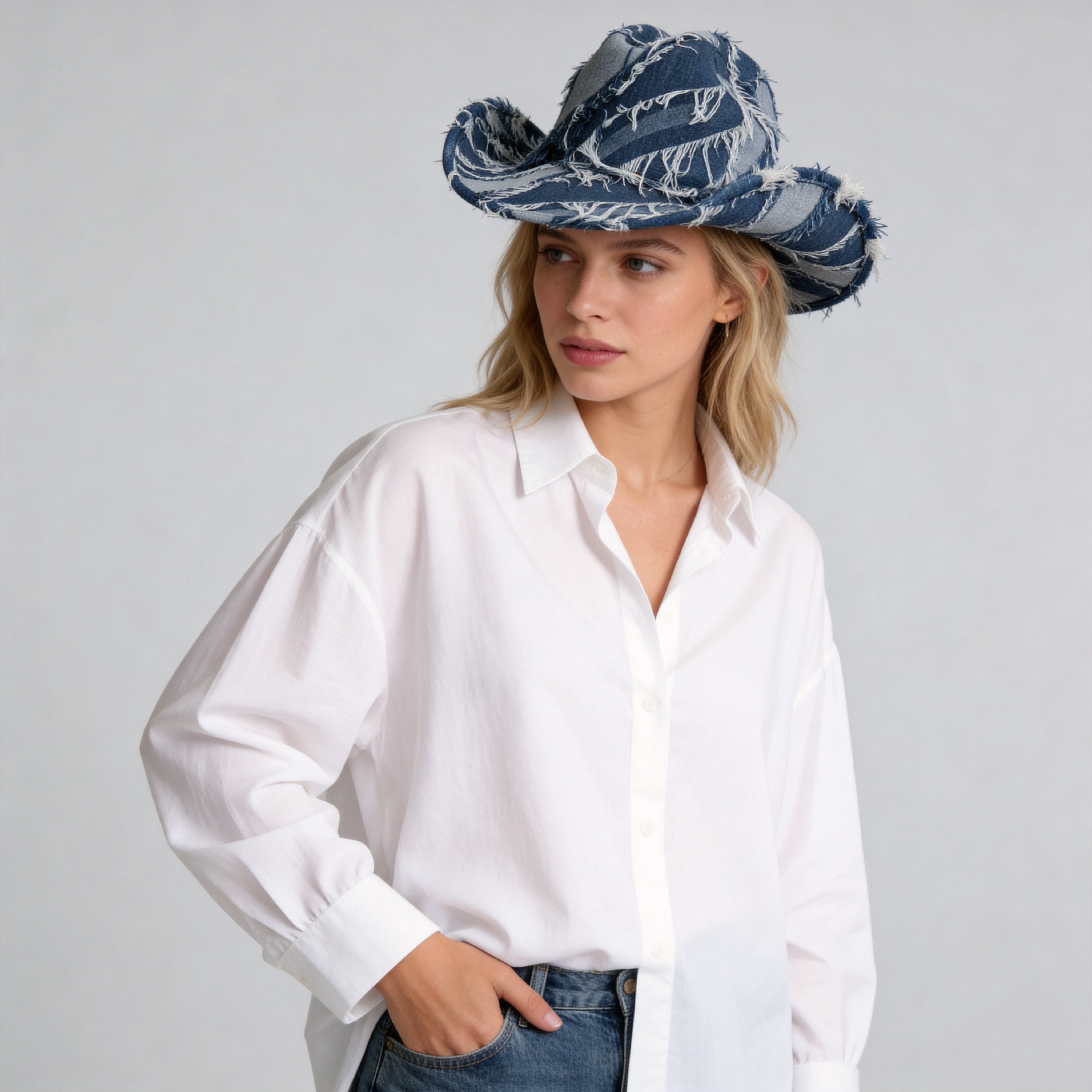 Women Denim Fringe Tear – Bold Brim