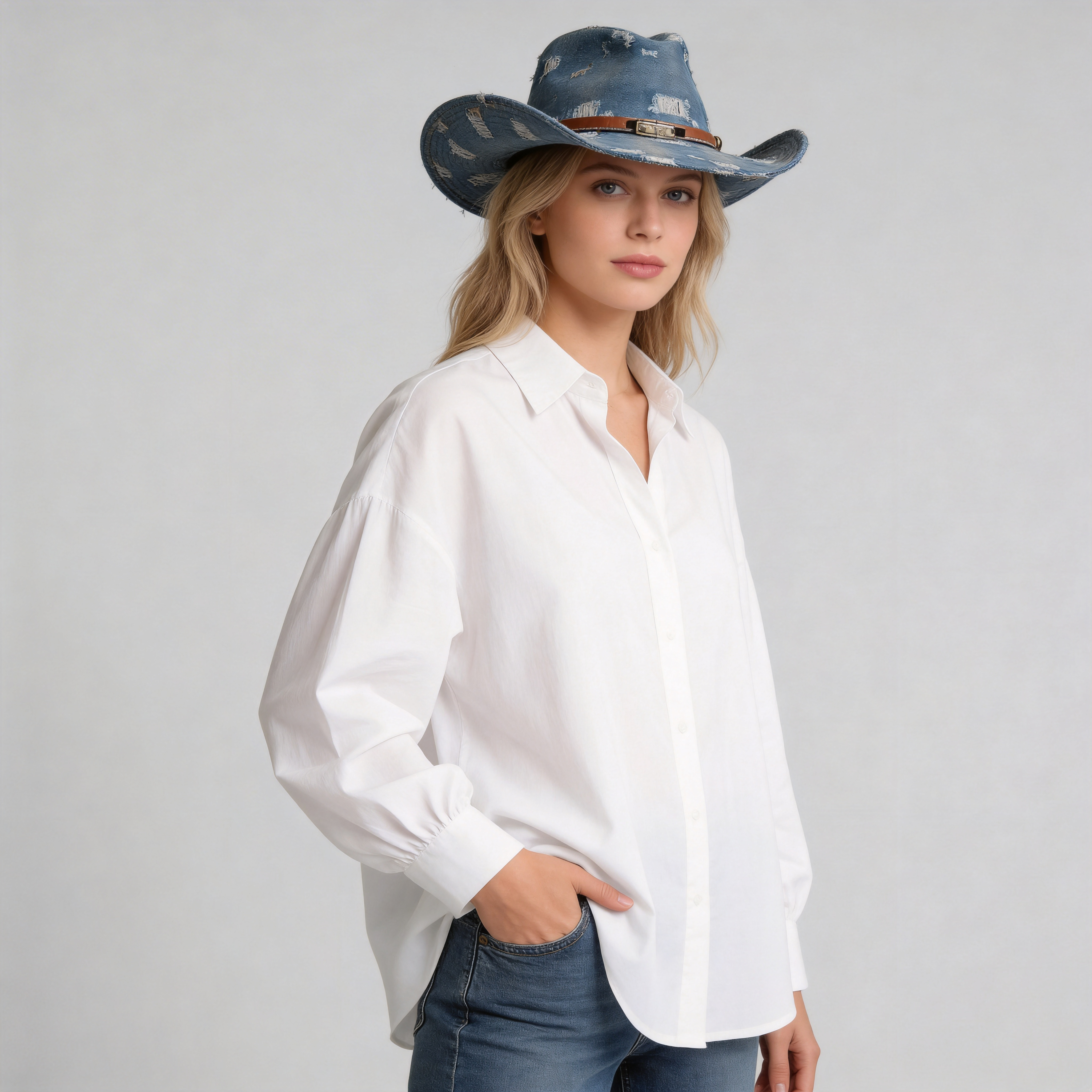 Women Denim Vintage Tear – Metal Rim