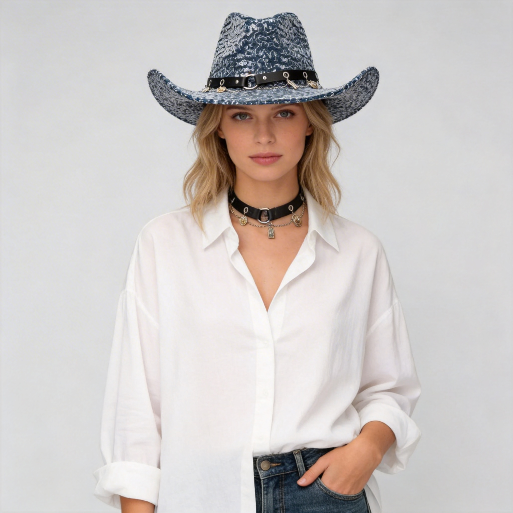 Women Western Hat Deep Spark – Chain Band