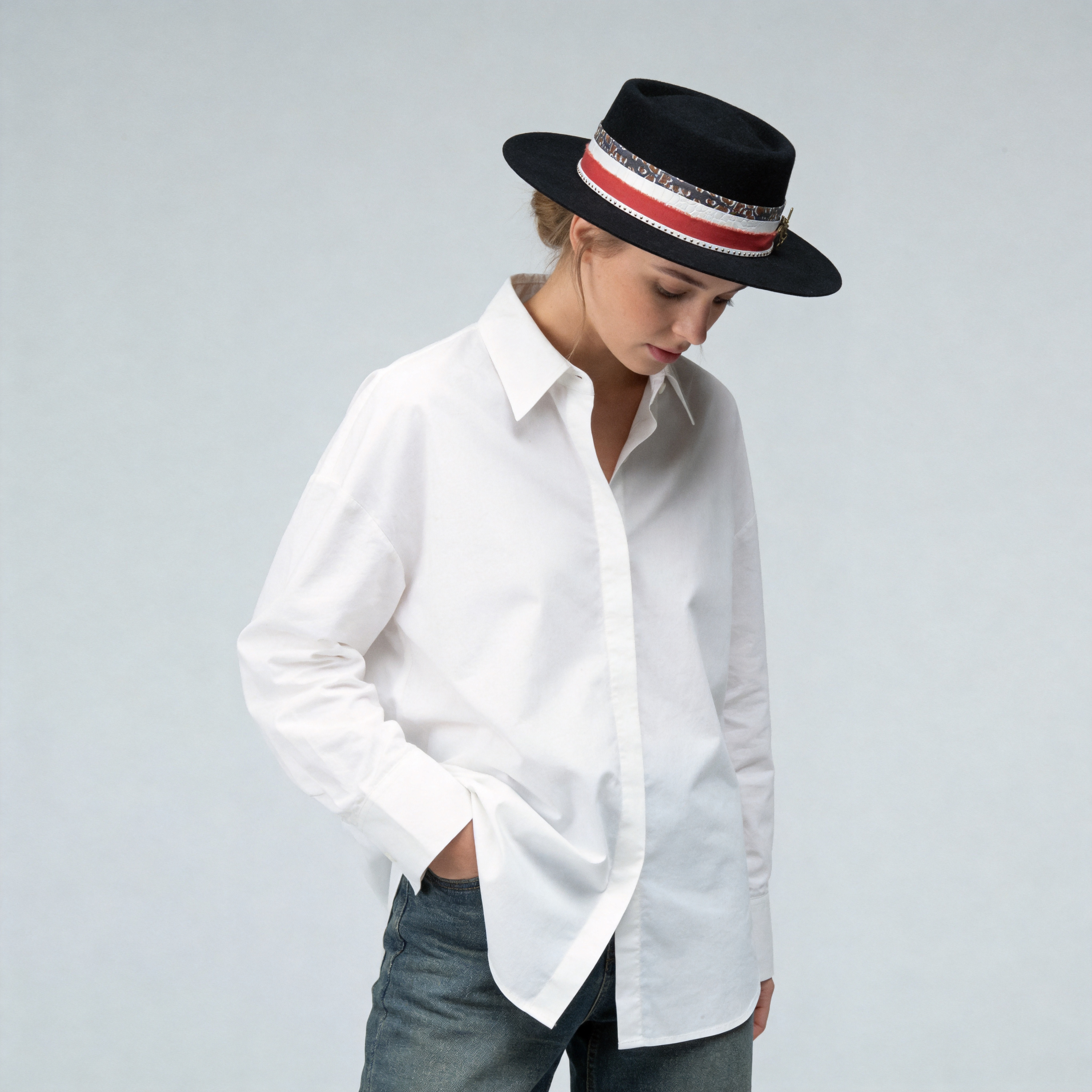 Edgy Black Hat: Custom Fabric, Metal Accent
