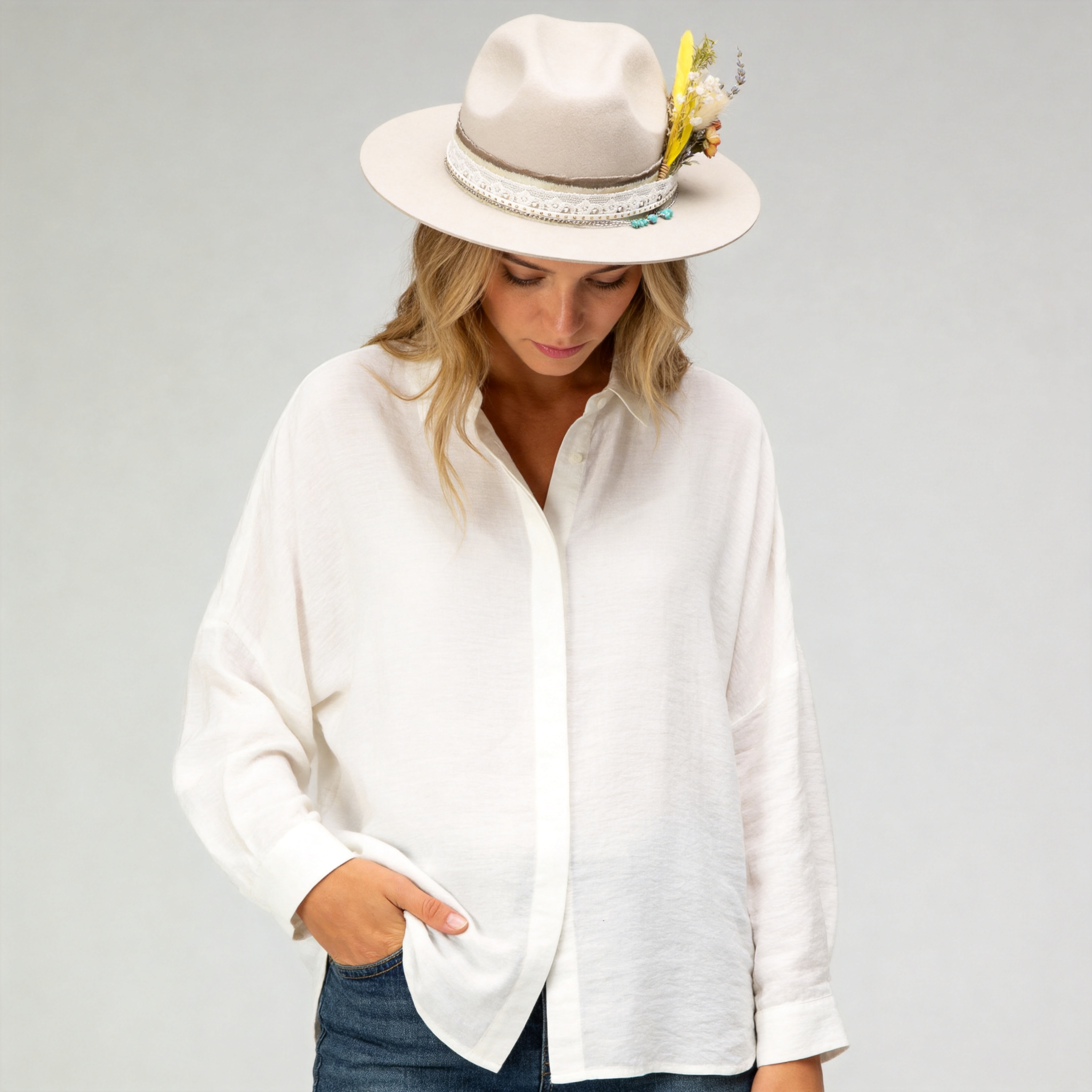 Cattleman Fedora - Cream with Bright Dried Flowers