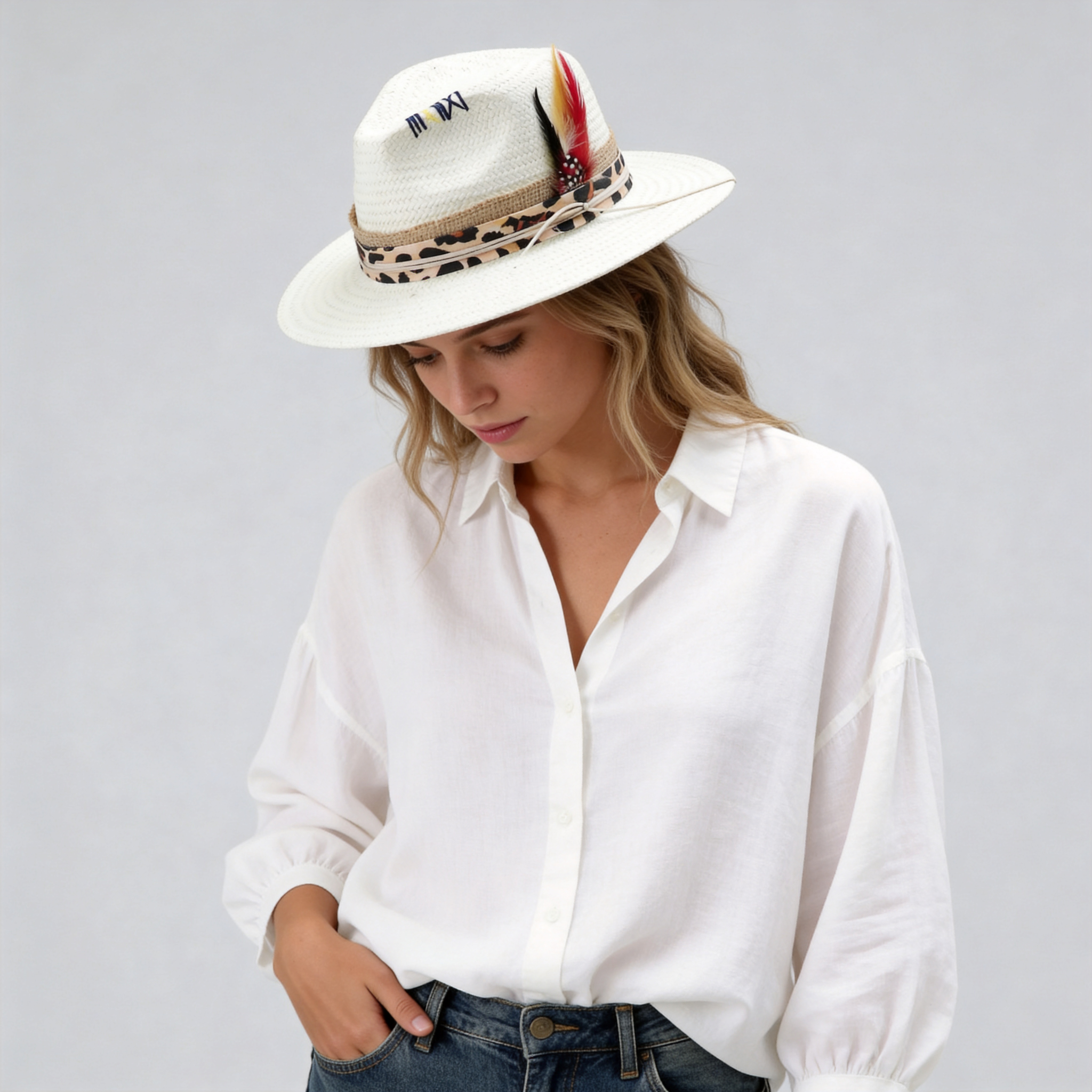 Classic Gus Crown - Off-White with Feather Detail