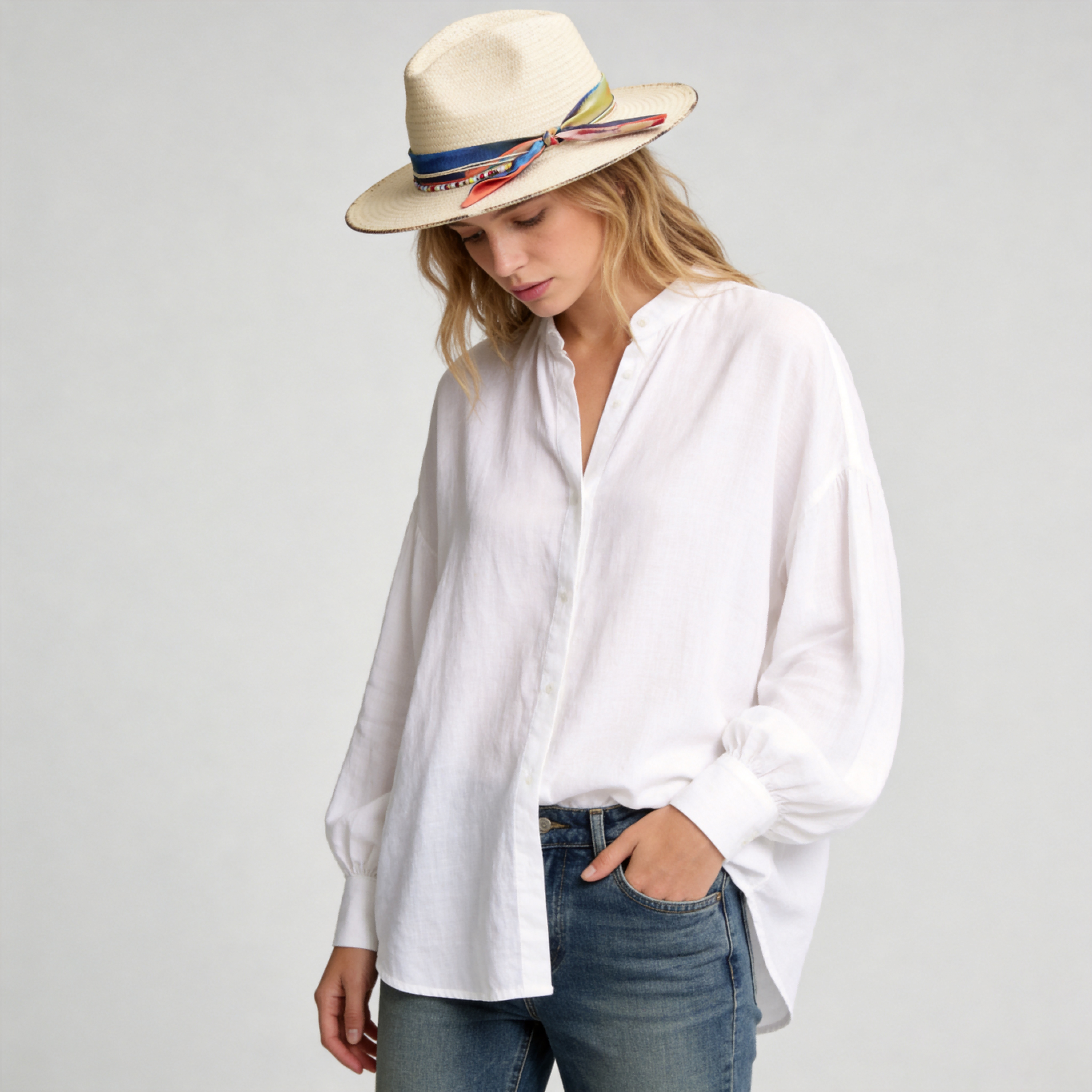 Teardrop Fedora - Beige with Vibrant Ribbon & Burnt Accent