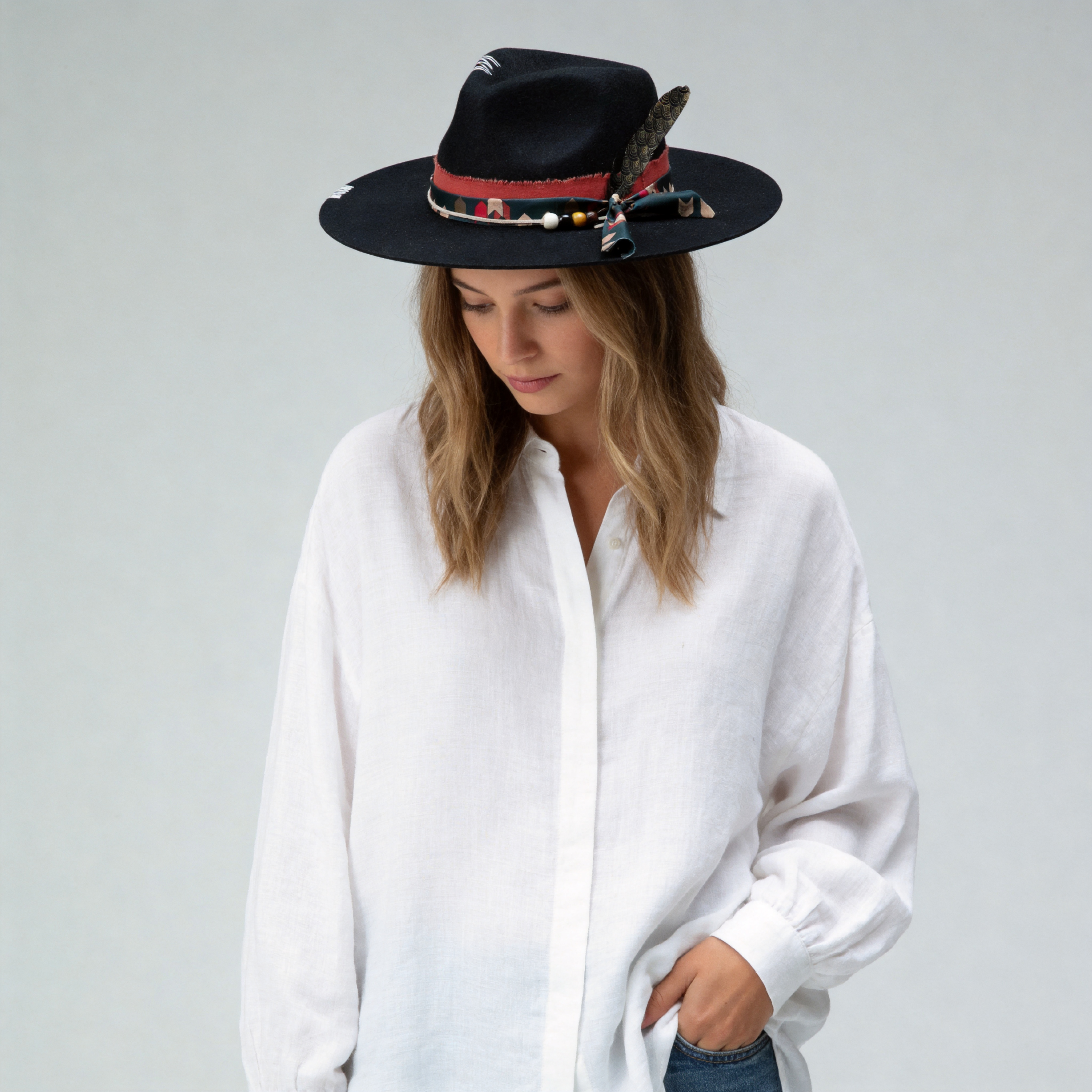 Teardrop Felt Hat with Feather Accent