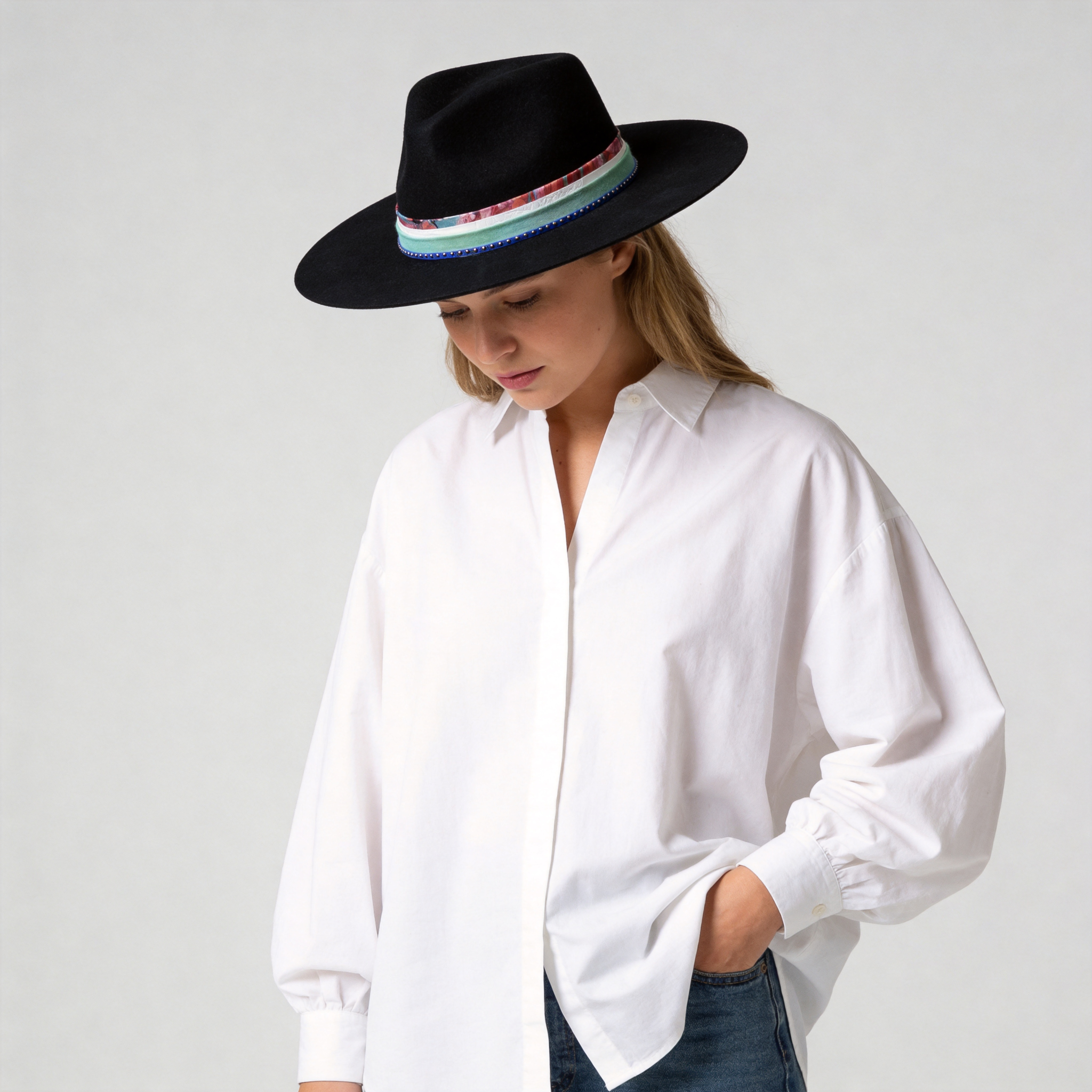 Flat-Brim Hat – Custom Fabric, Textured Leather