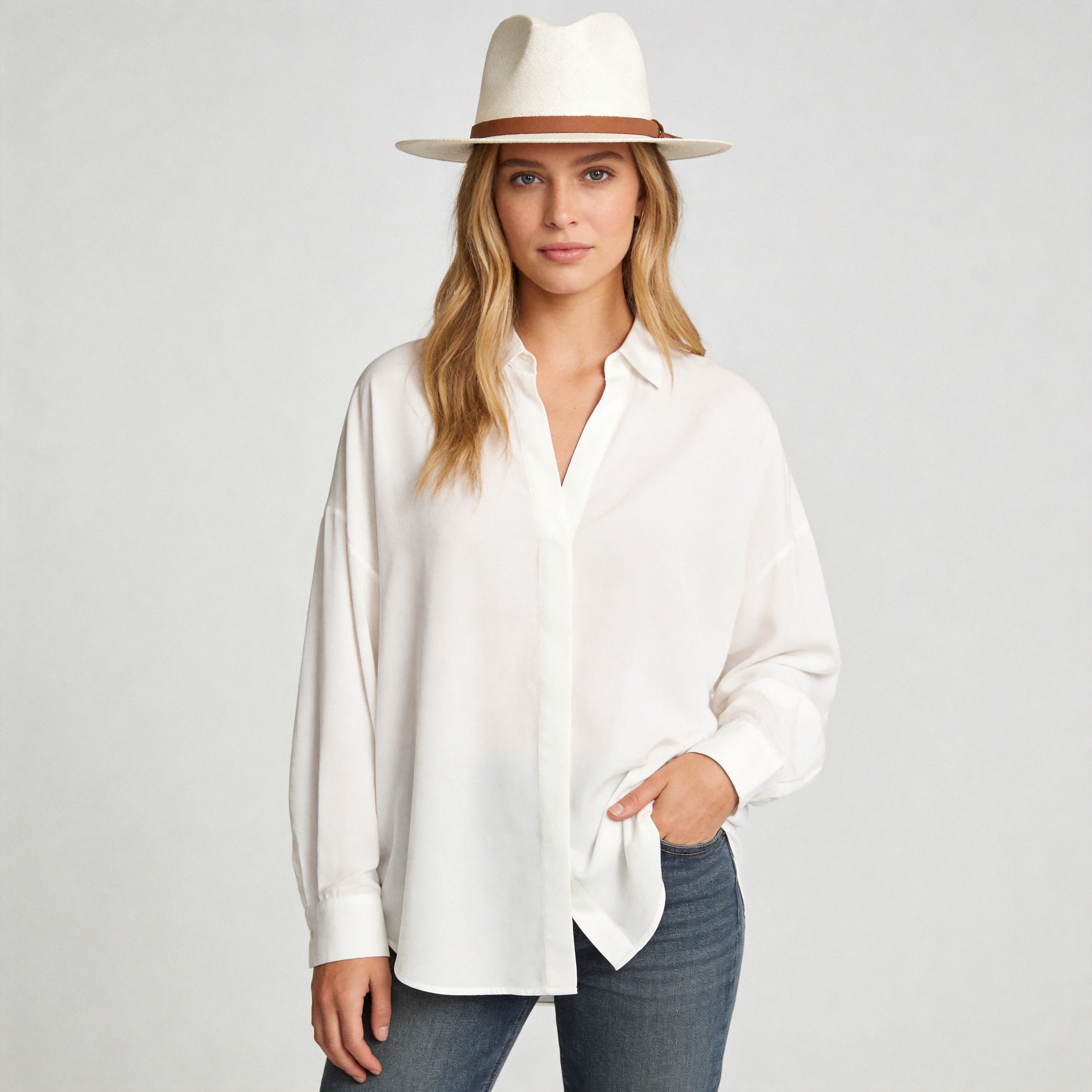 Summer Straw Fedora Hat-White