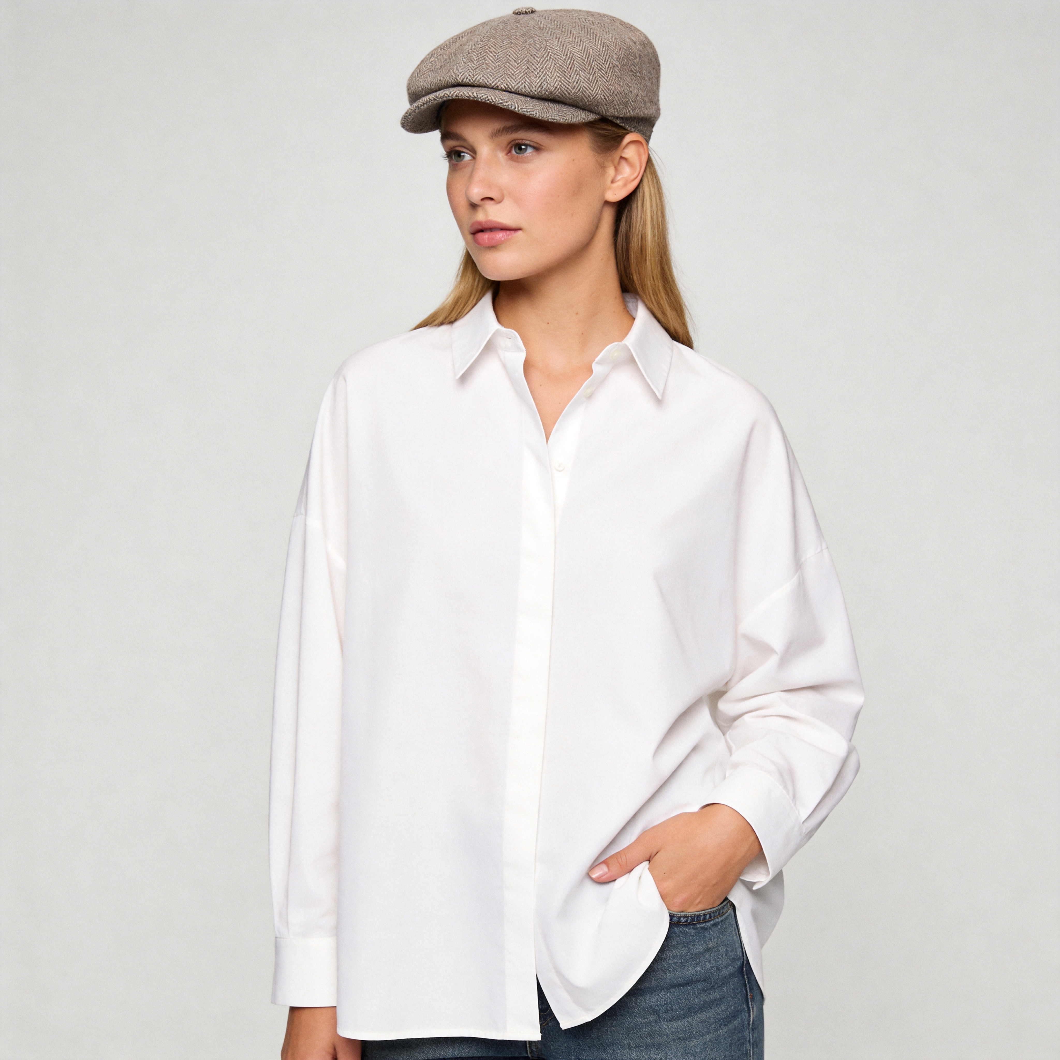 Women Wool Vintage Herringbone Newsboy Caps