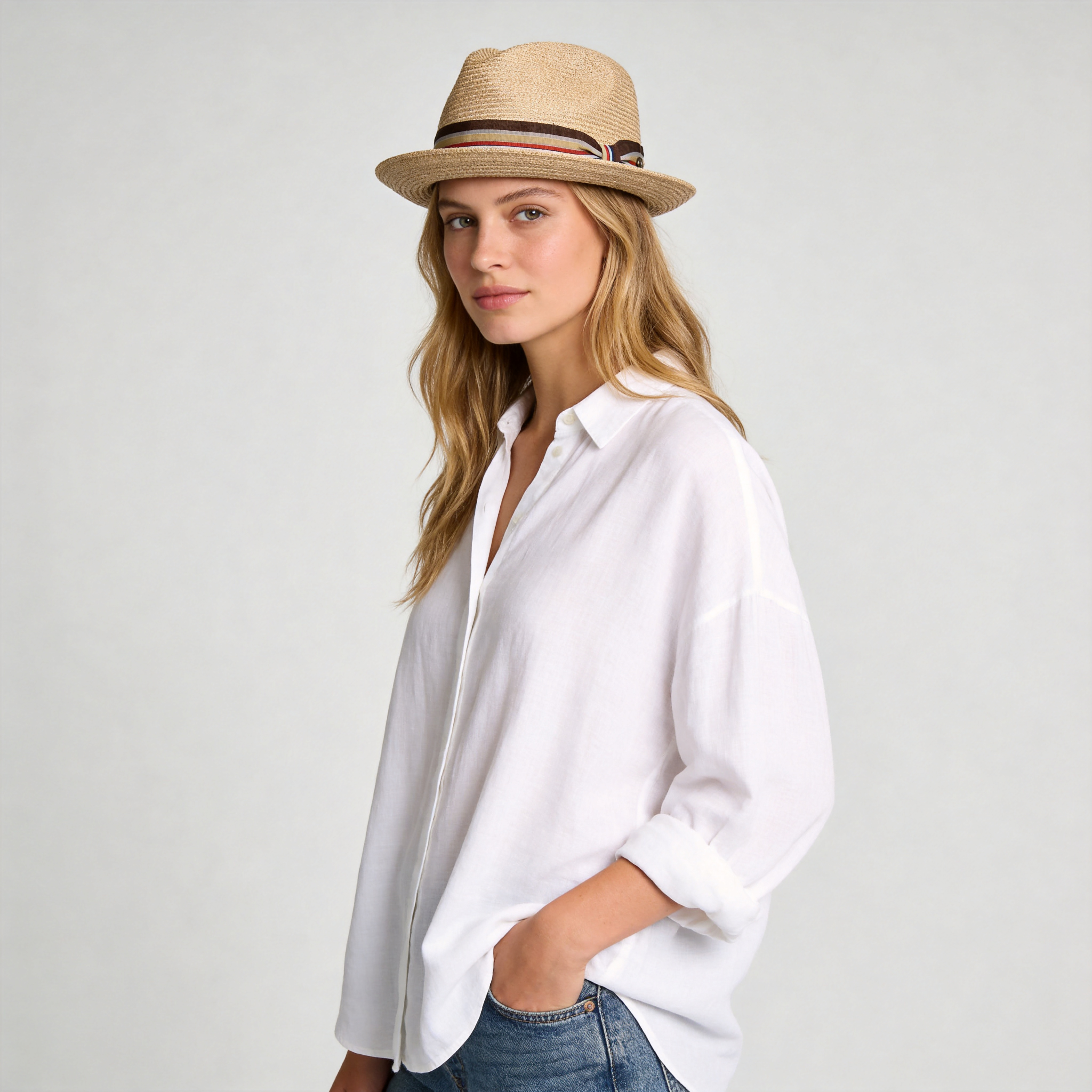Women Summer Braid Fedora Straw