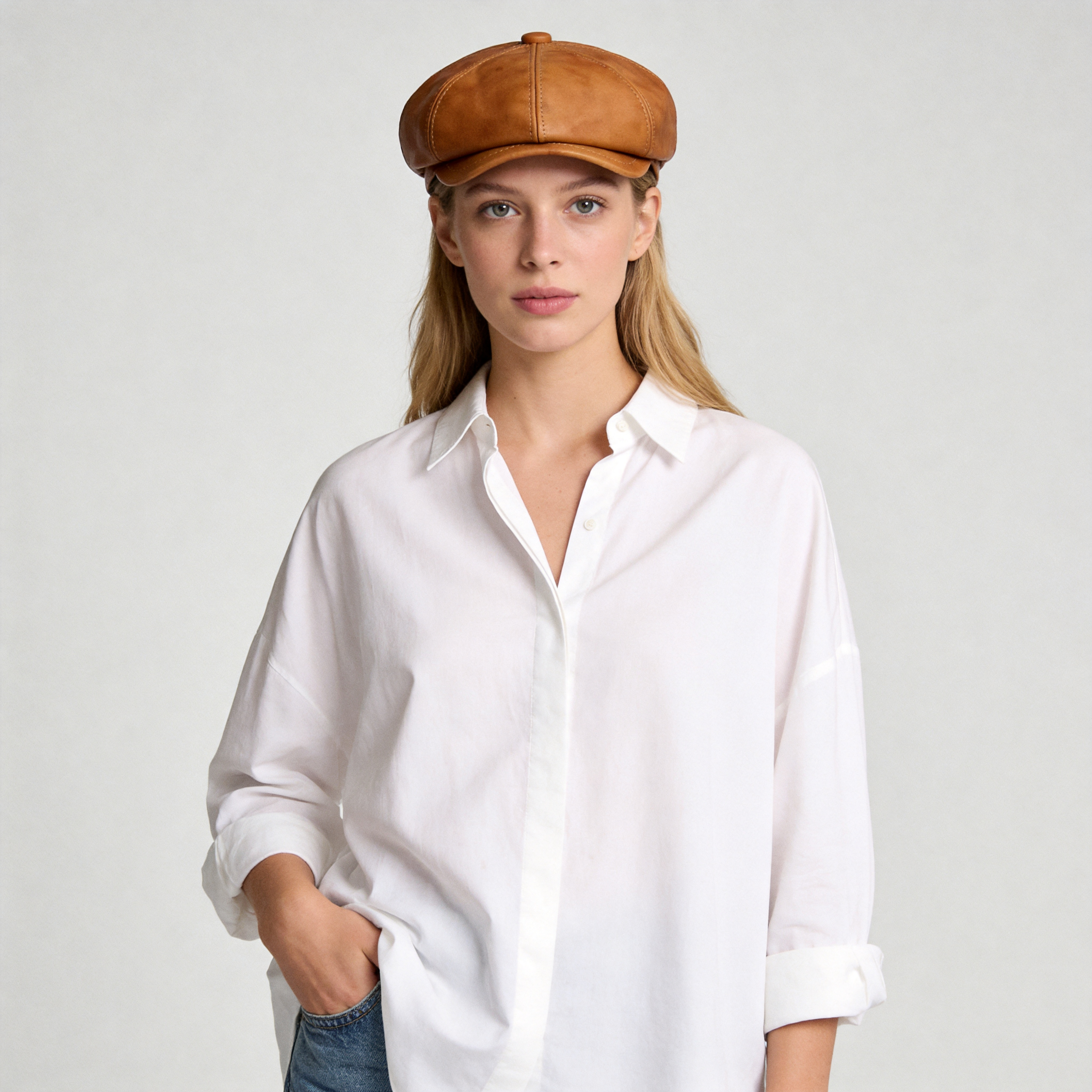 Women Wembley Genuine Leather Newsboy Cap