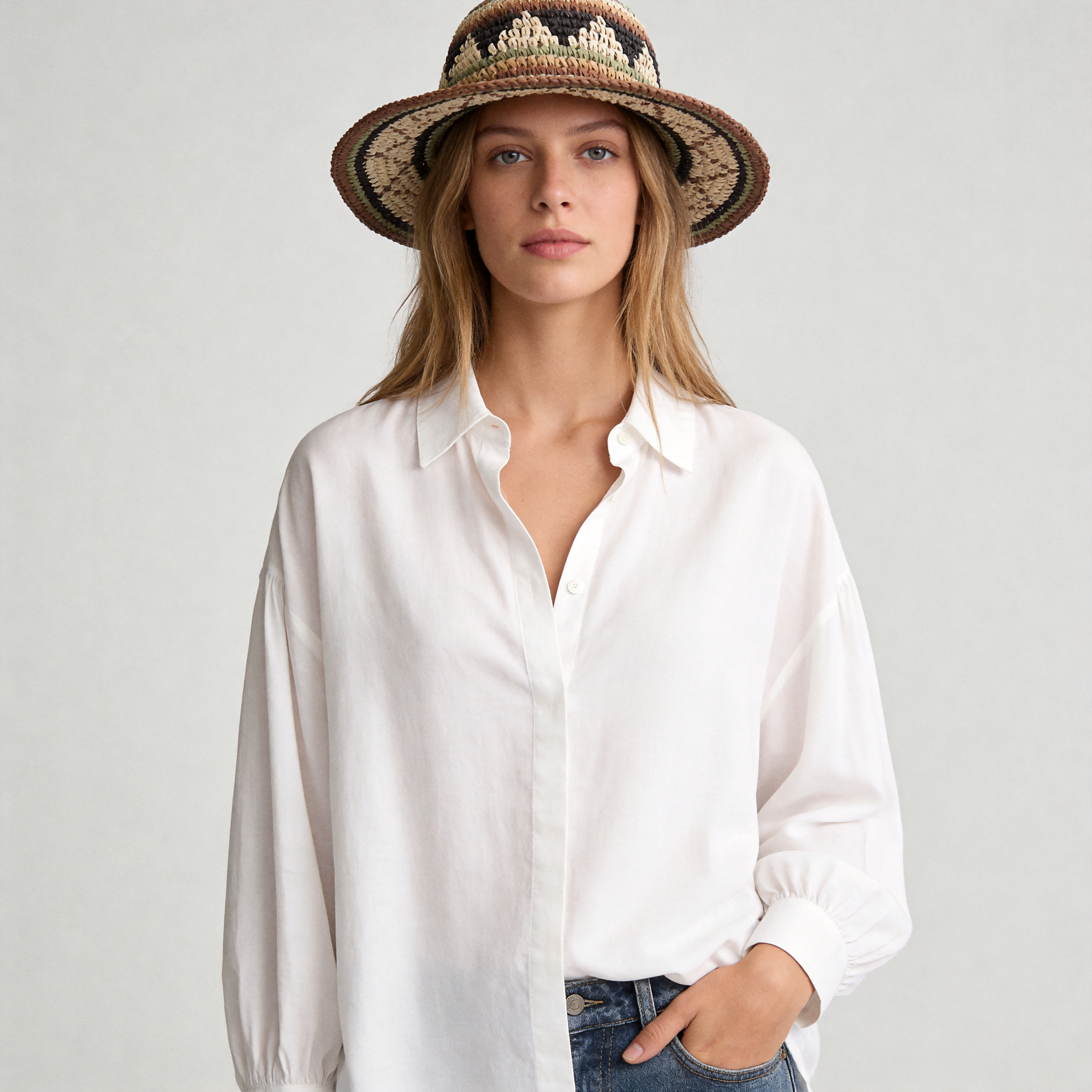 Women's Striped Crochet Bucket Hat - 2" Brim Packable Straw Sun Hat Cloche for Summer Travel