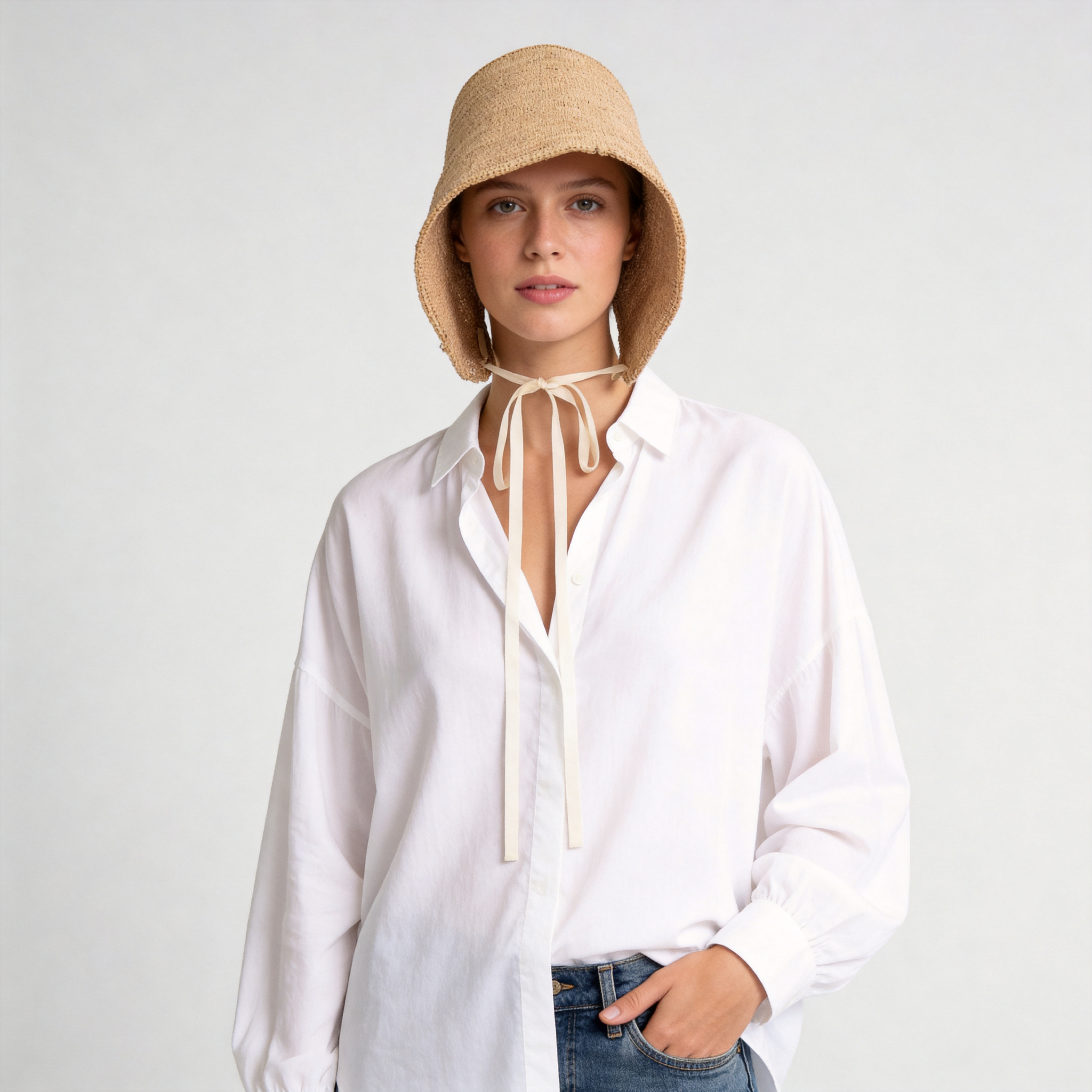 Women's Raffia Straw Bonnet Sun Hat -  Vintage Straw Hat with Windproof Ribbon Tie