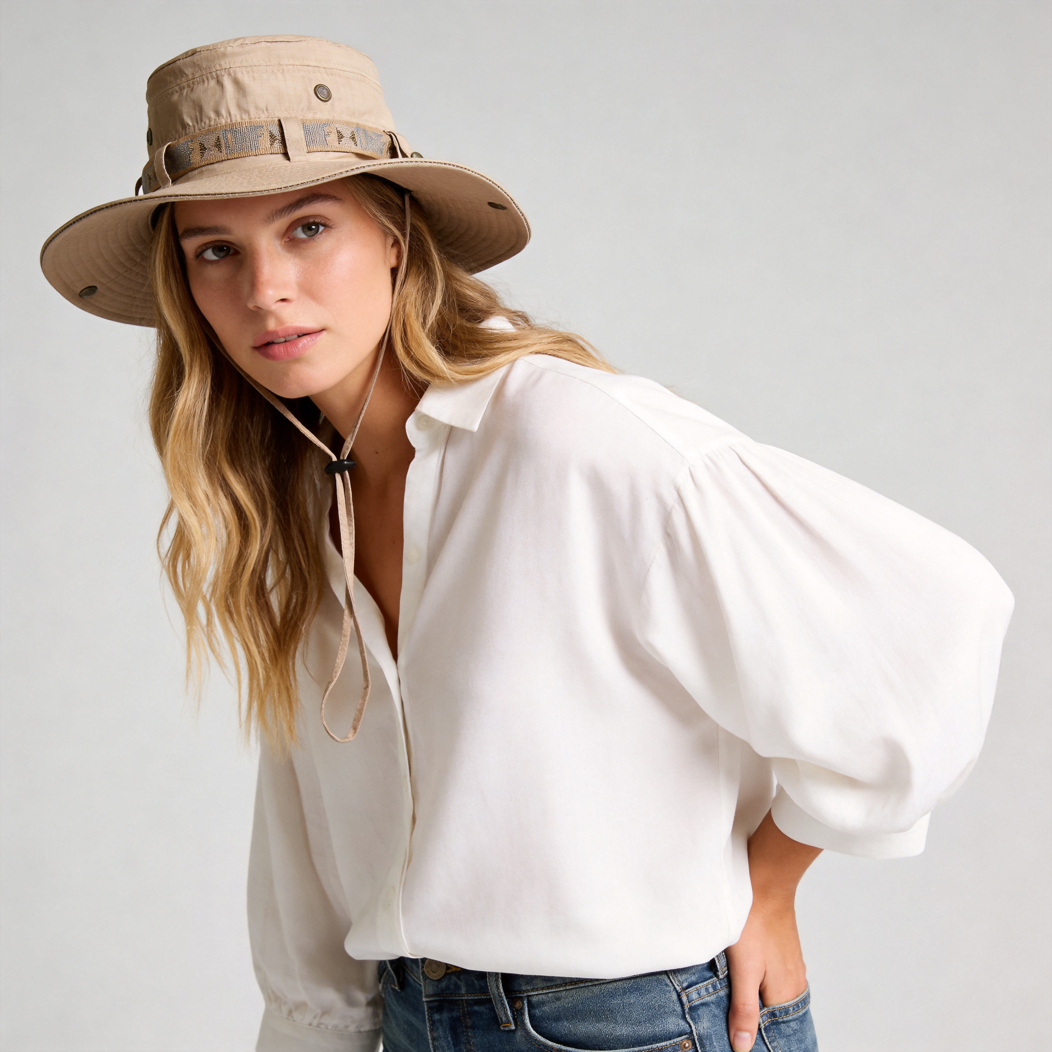 Women's Outdoor Safari Bucket Hat - 3.5" Wide Brim Summer Sun Protection Hat with Chin Strap