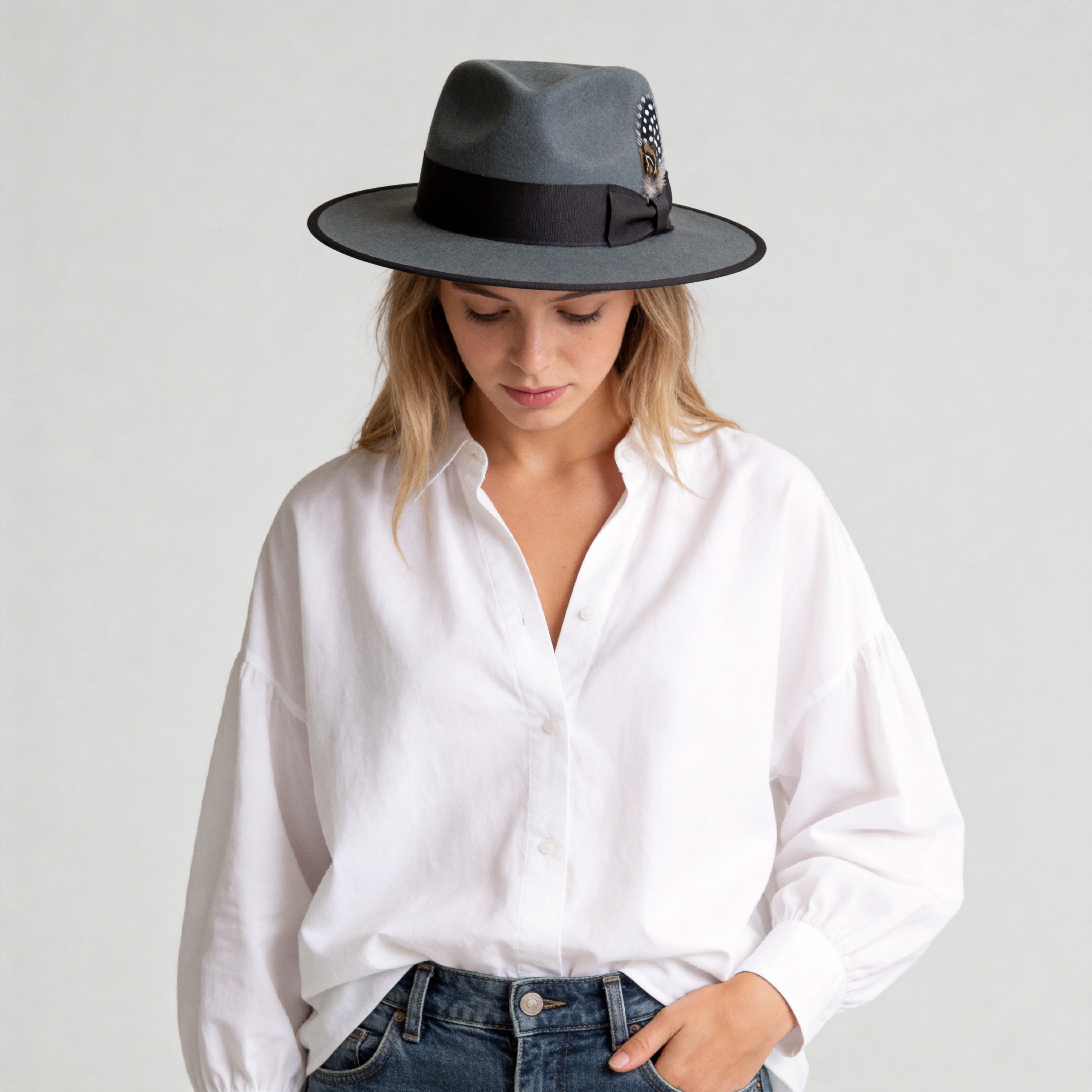 Classic Men's Felt Black Fedora Hat - Gray