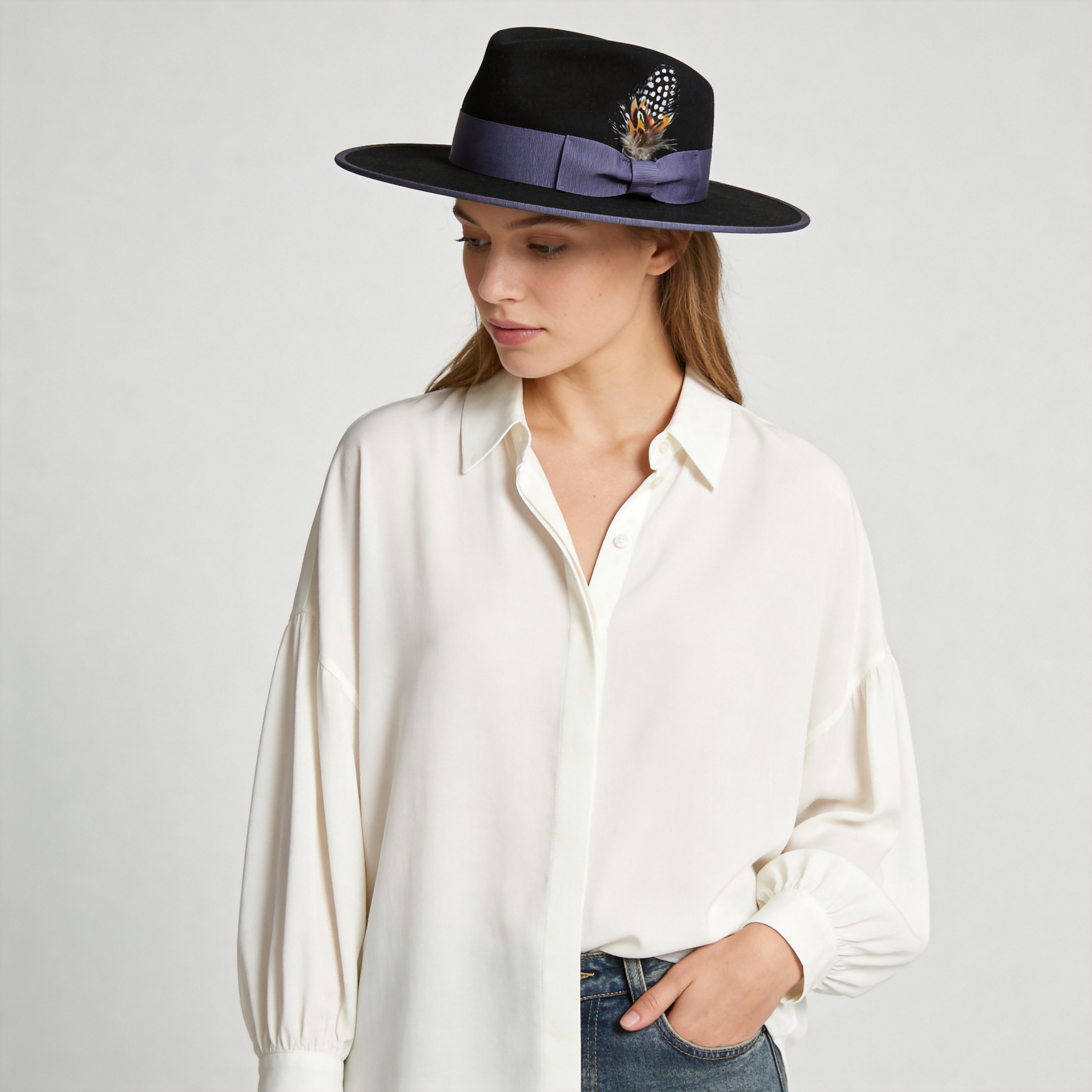 Classic Men's Felt Black Fedora Hat - Black
