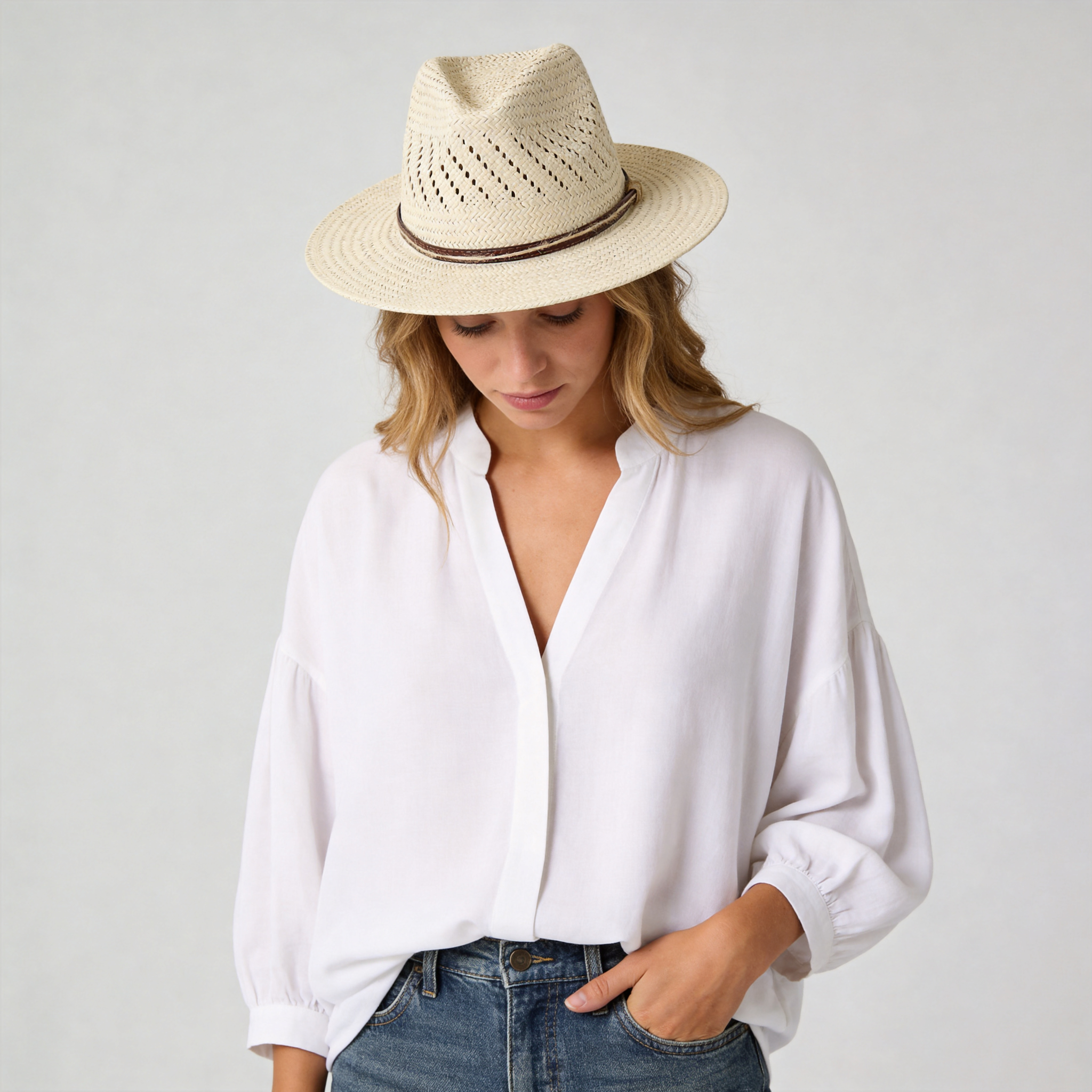 Straw Hat – Beige with Openwork Crown