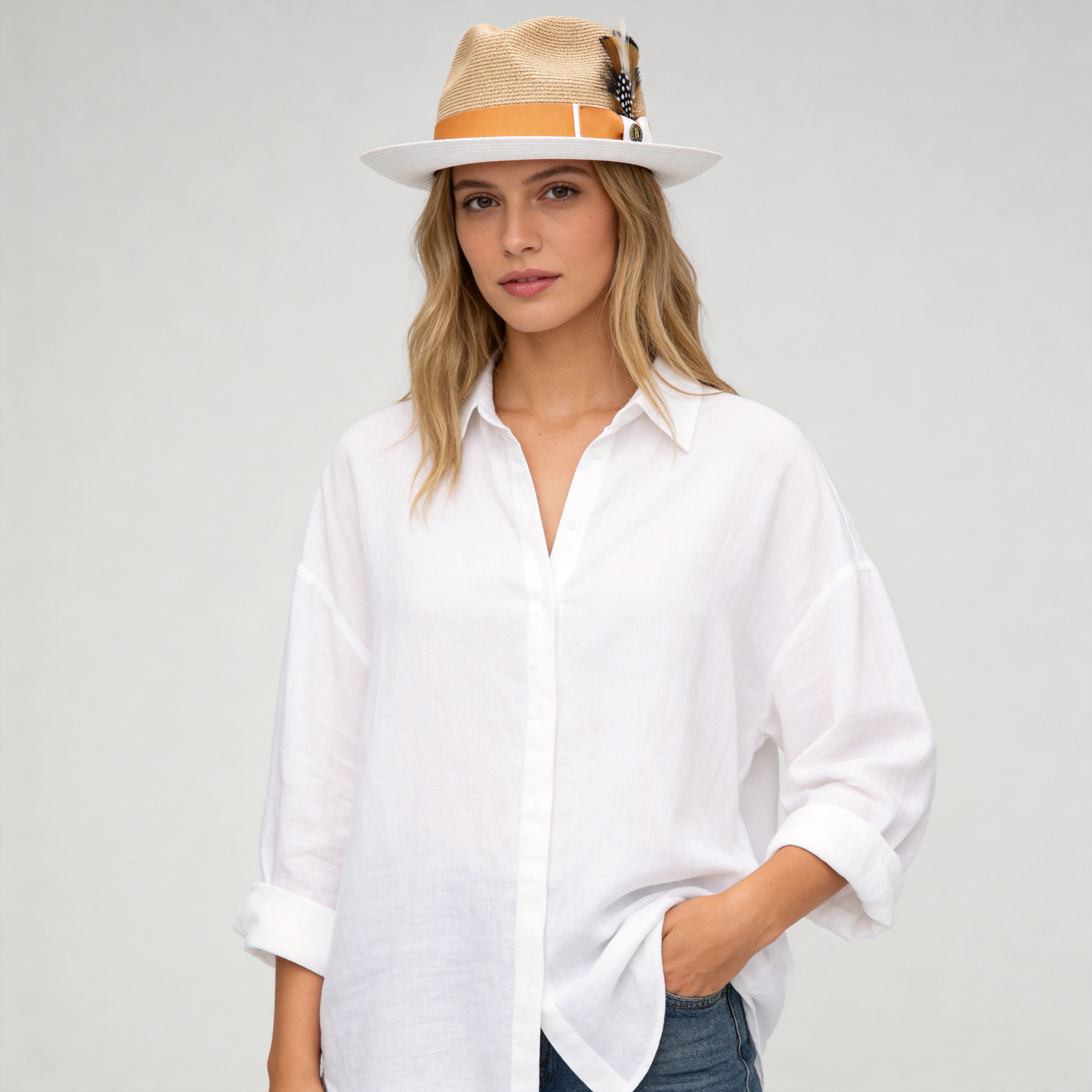 Old-World Two-Tone Straw Fedora