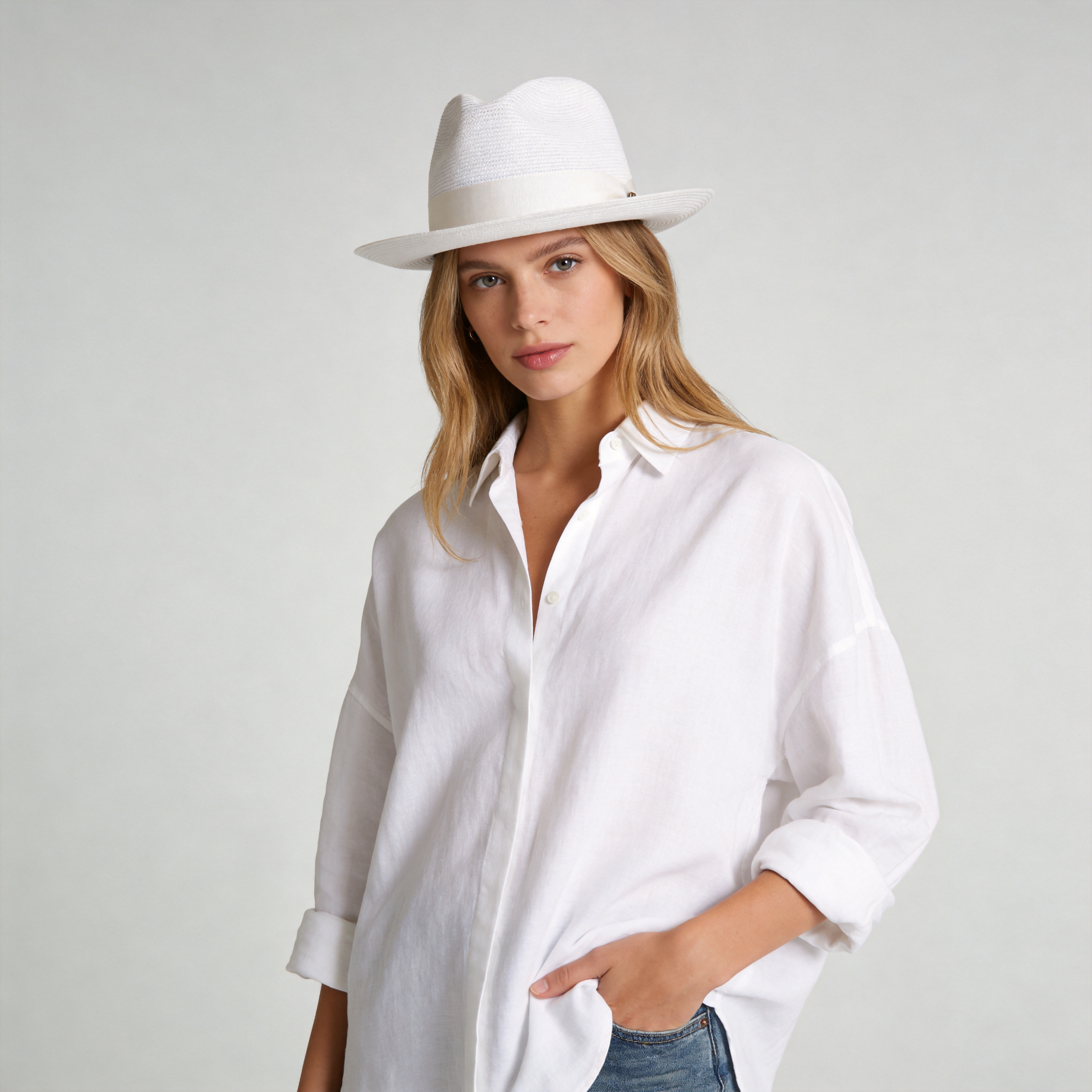 White Straw Fedora Hat
