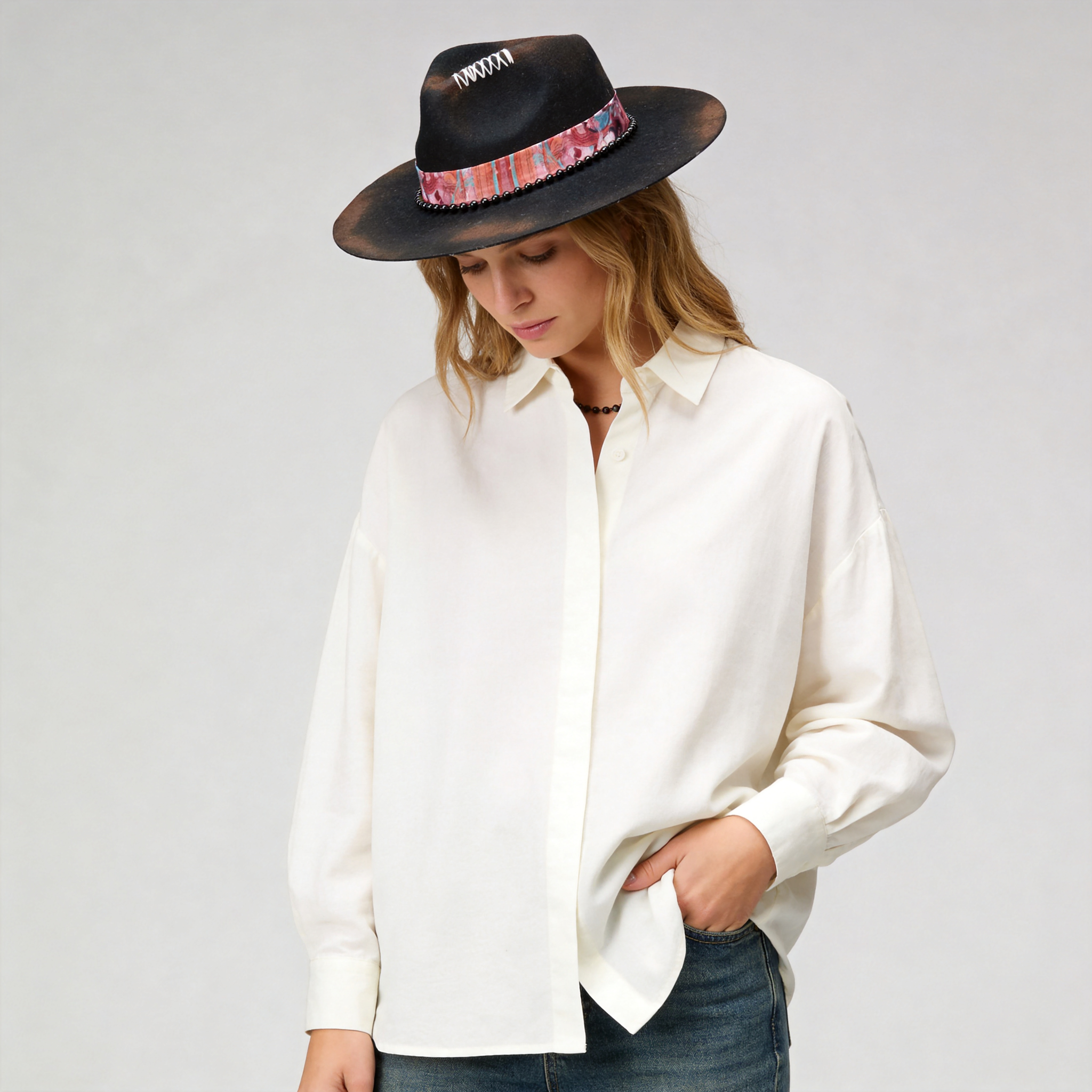 Artisanal Felt Hat – Black, Burnt, Hand-Stitched