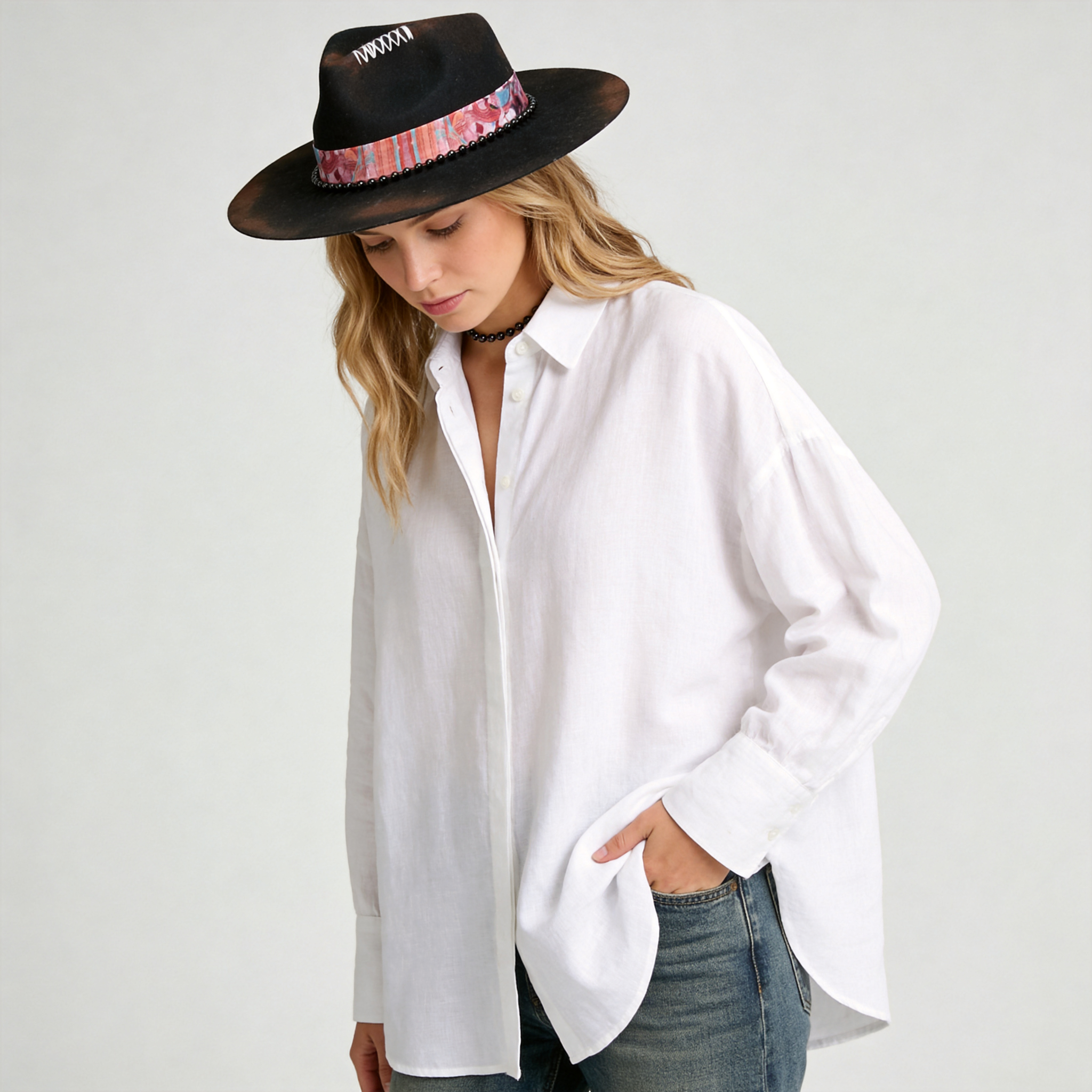 Artisanal Felt Hat – Black, Burnt, Hand-Stitched