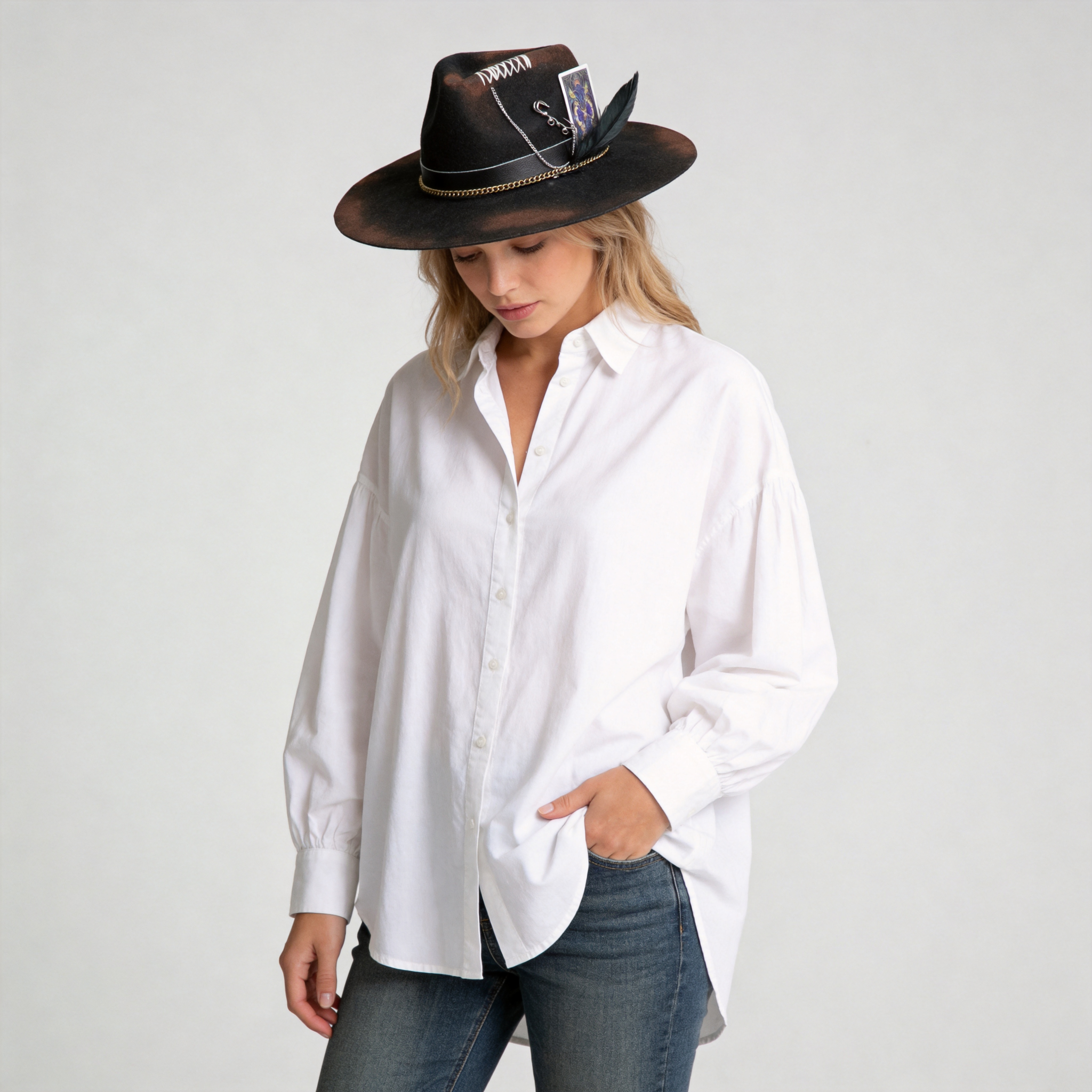 Hand-Burned Bold Felt Hat – Neutral Black, Textural Contrast