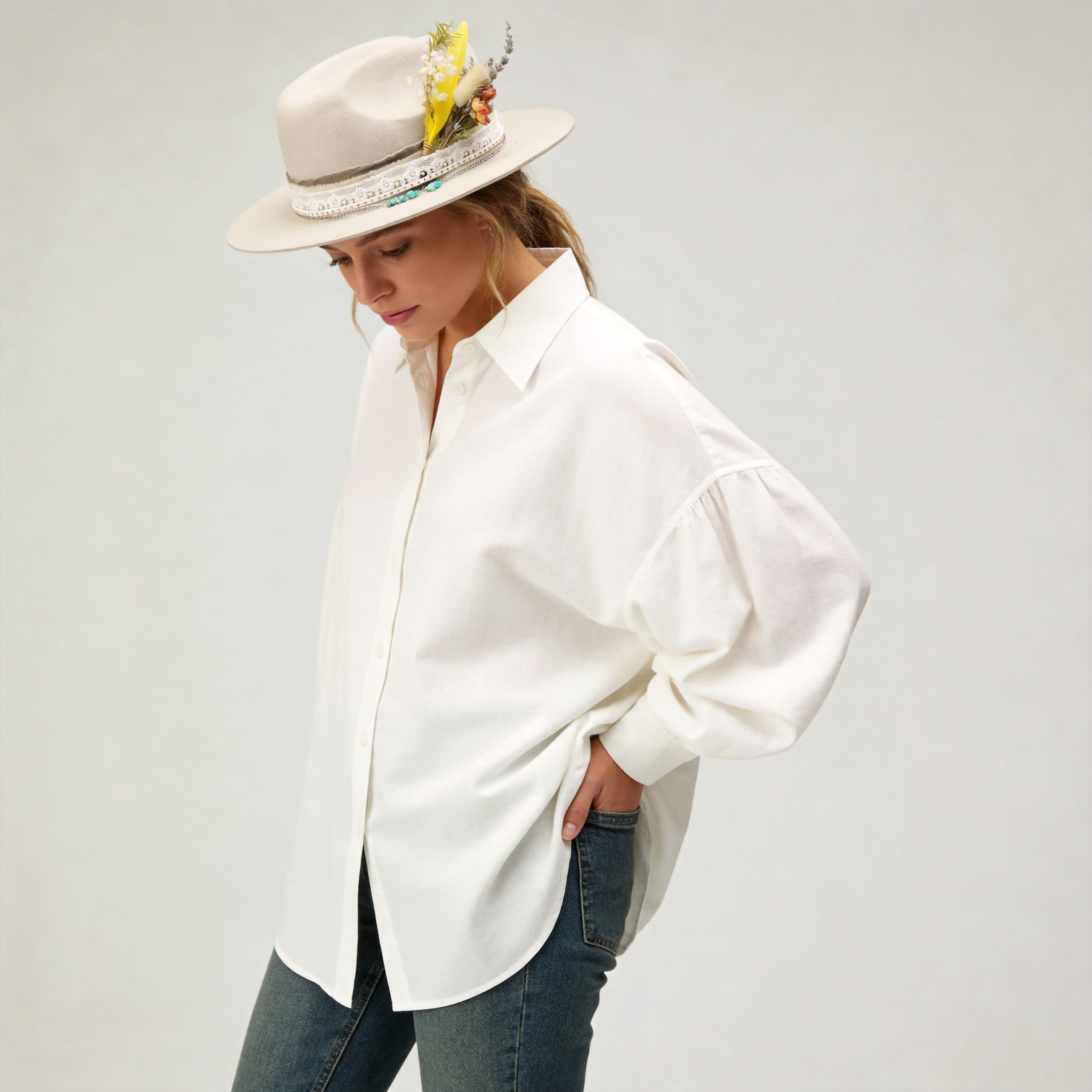 Cattleman Fedora - Cream with Bright Dried Flowers
