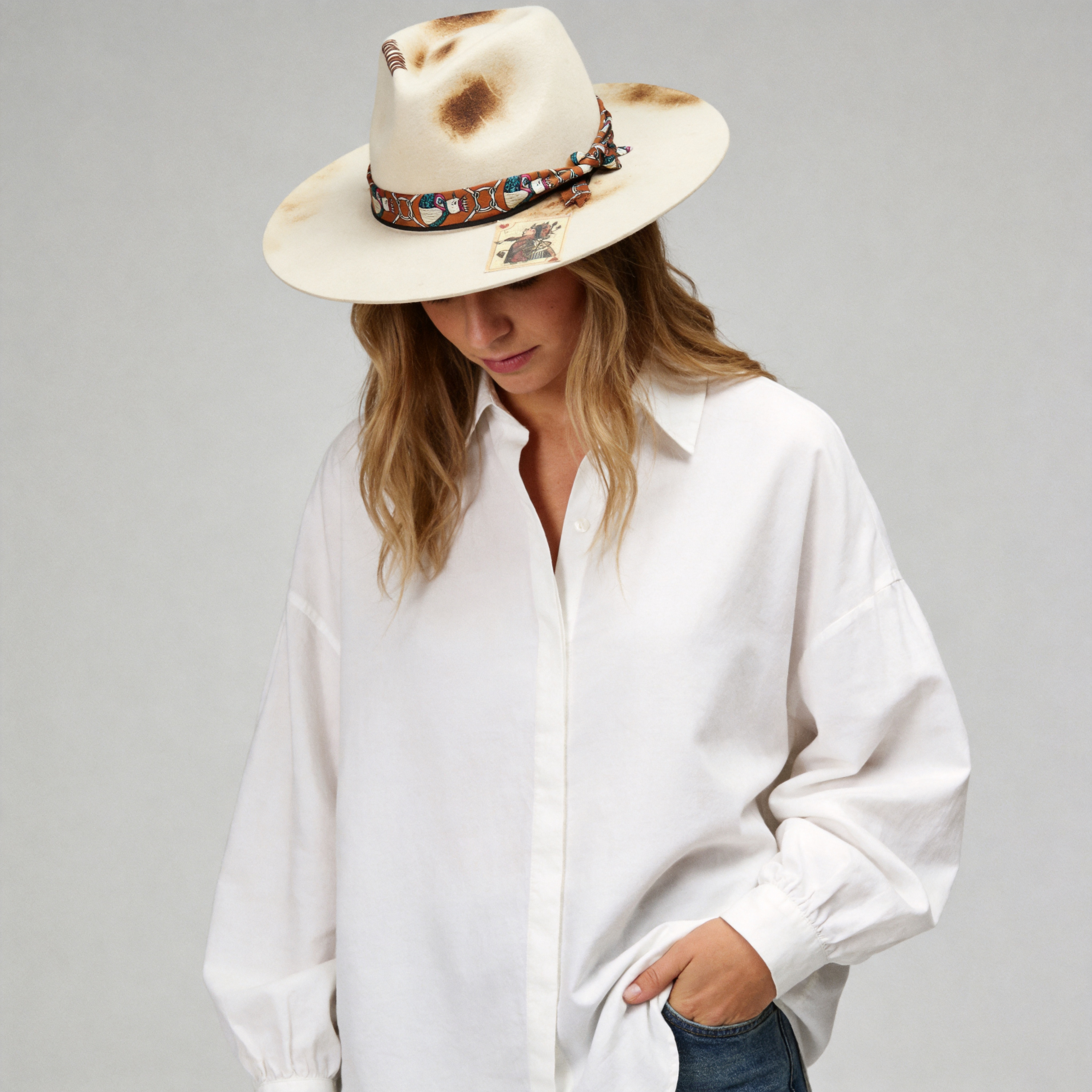 Statement Felt Hat – Teardrop Crown, Decorated Brim