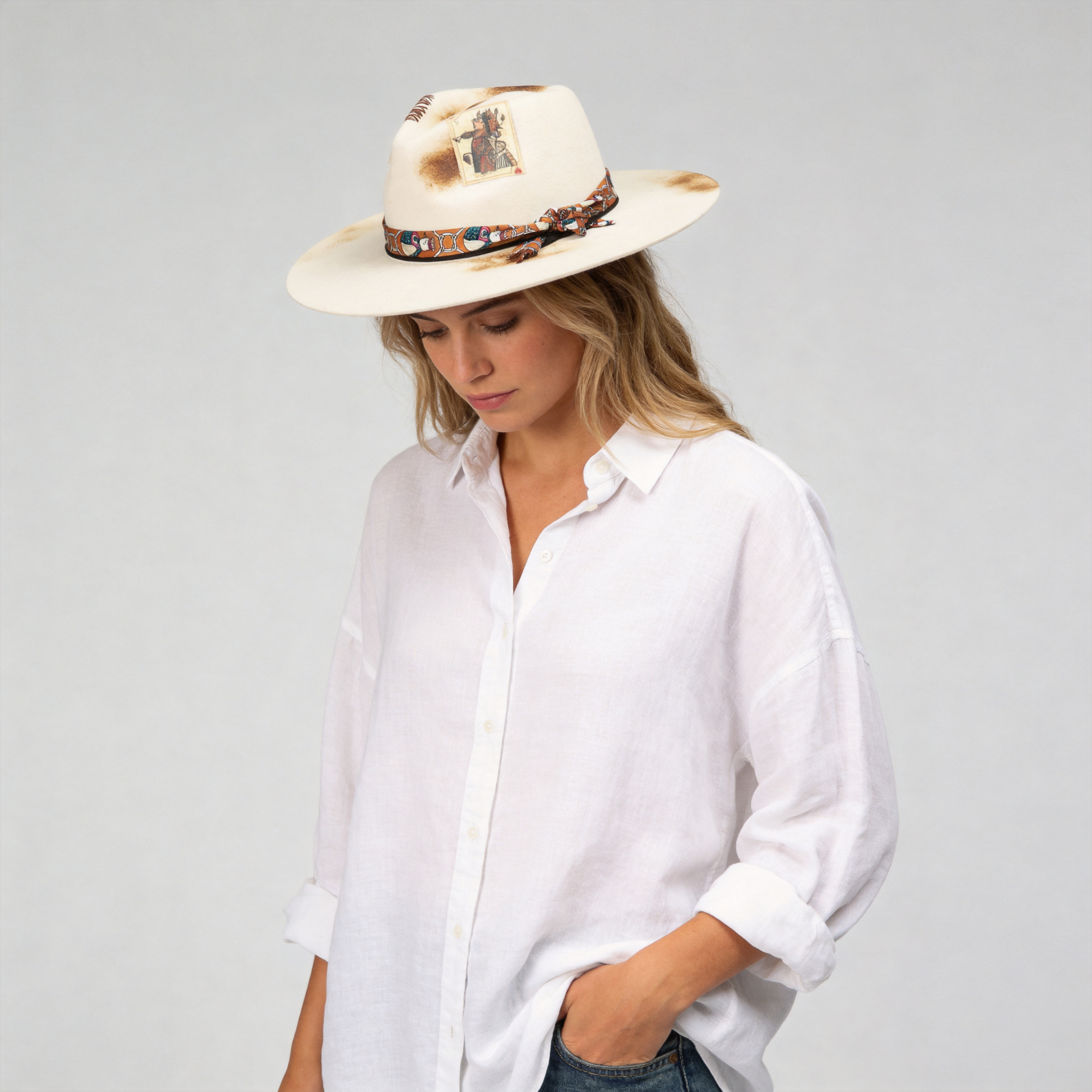 Statement Felt Hat – Teardrop Crown, Decorated Brim
