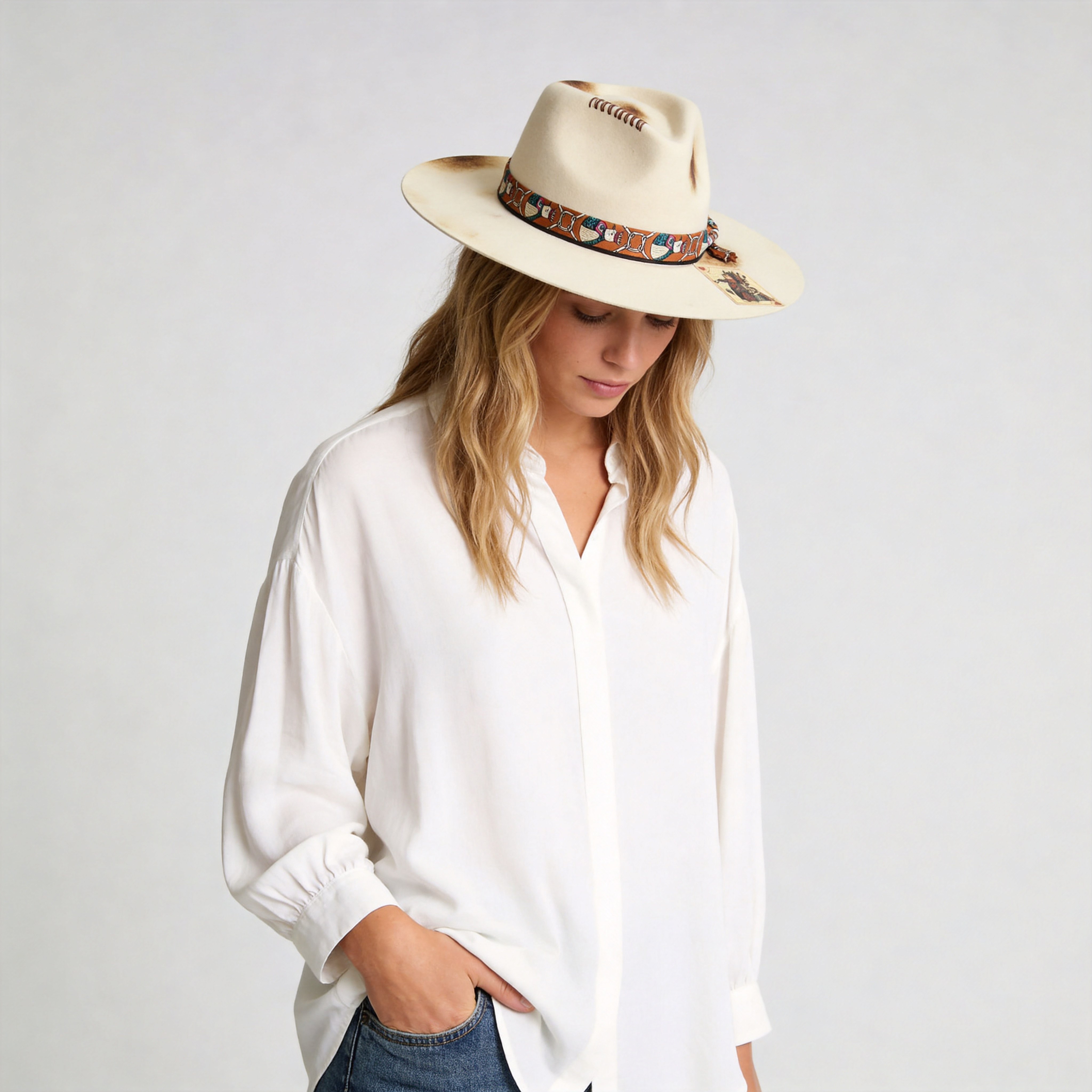 Statement Felt Hat – Teardrop Crown, Decorated Brim