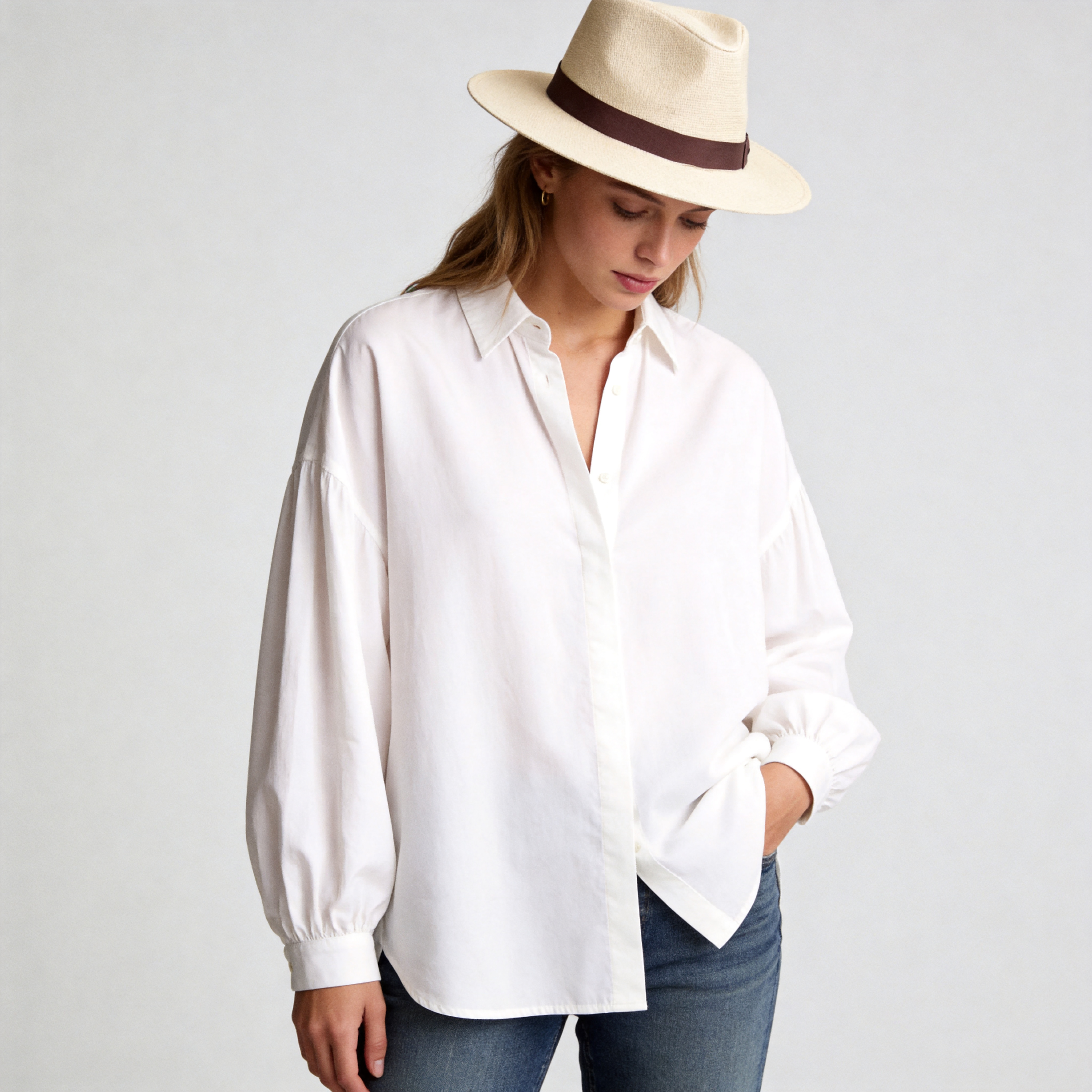 Off-White Straw Hat with Simple Brown Bow Band
