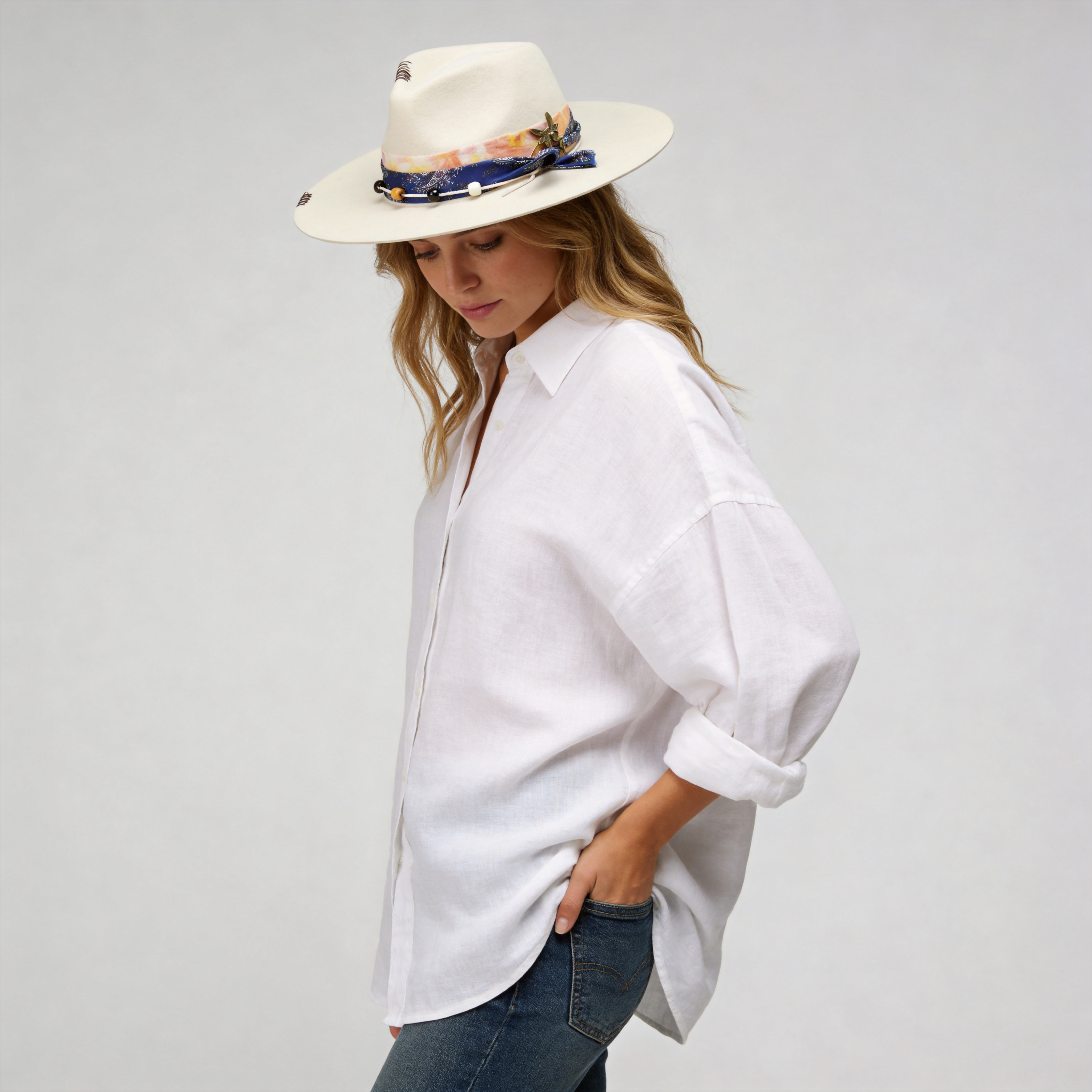 Modern Felt Hat: Luxurious Fabric, Metal, Beads