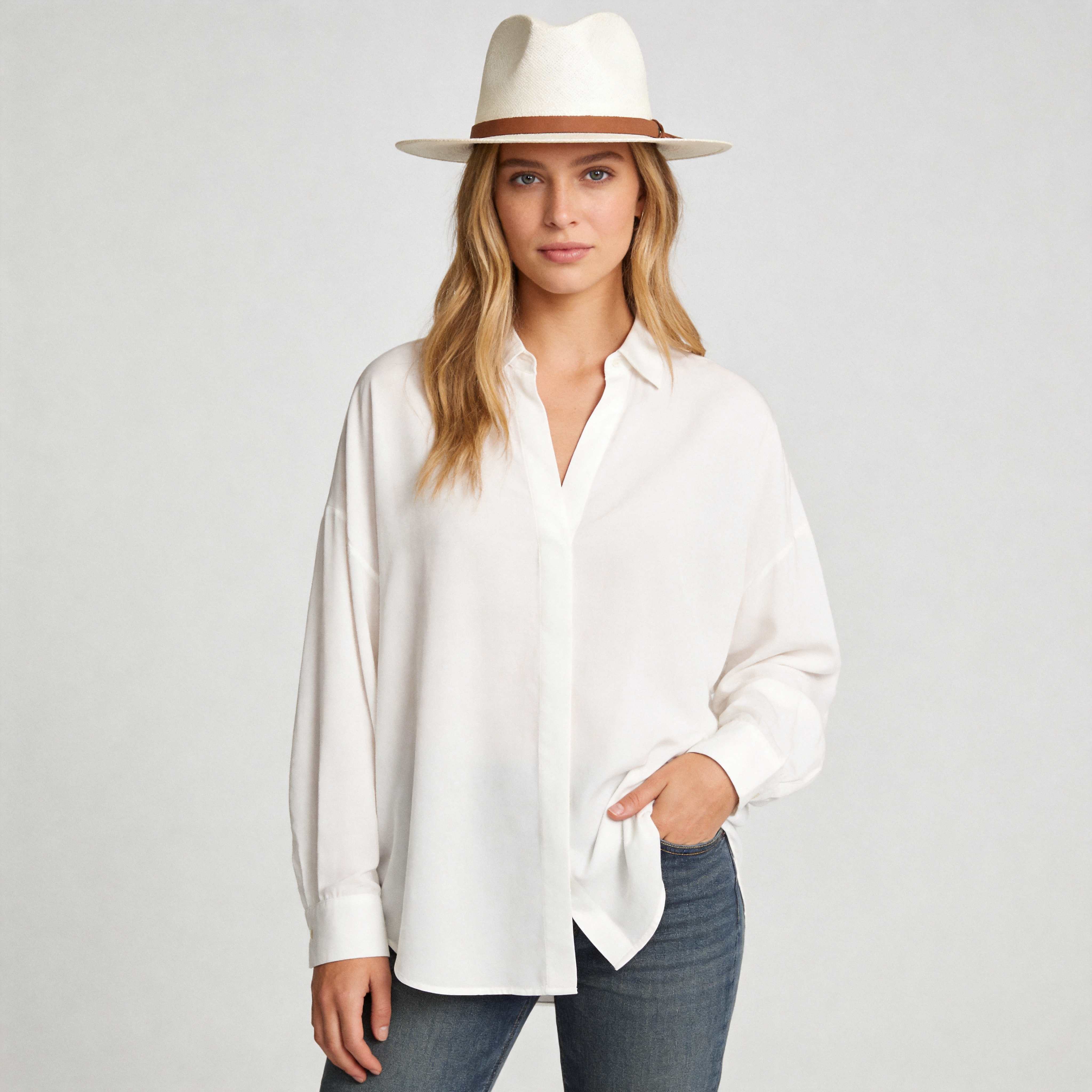 Summer Straw Fedora Hat-White