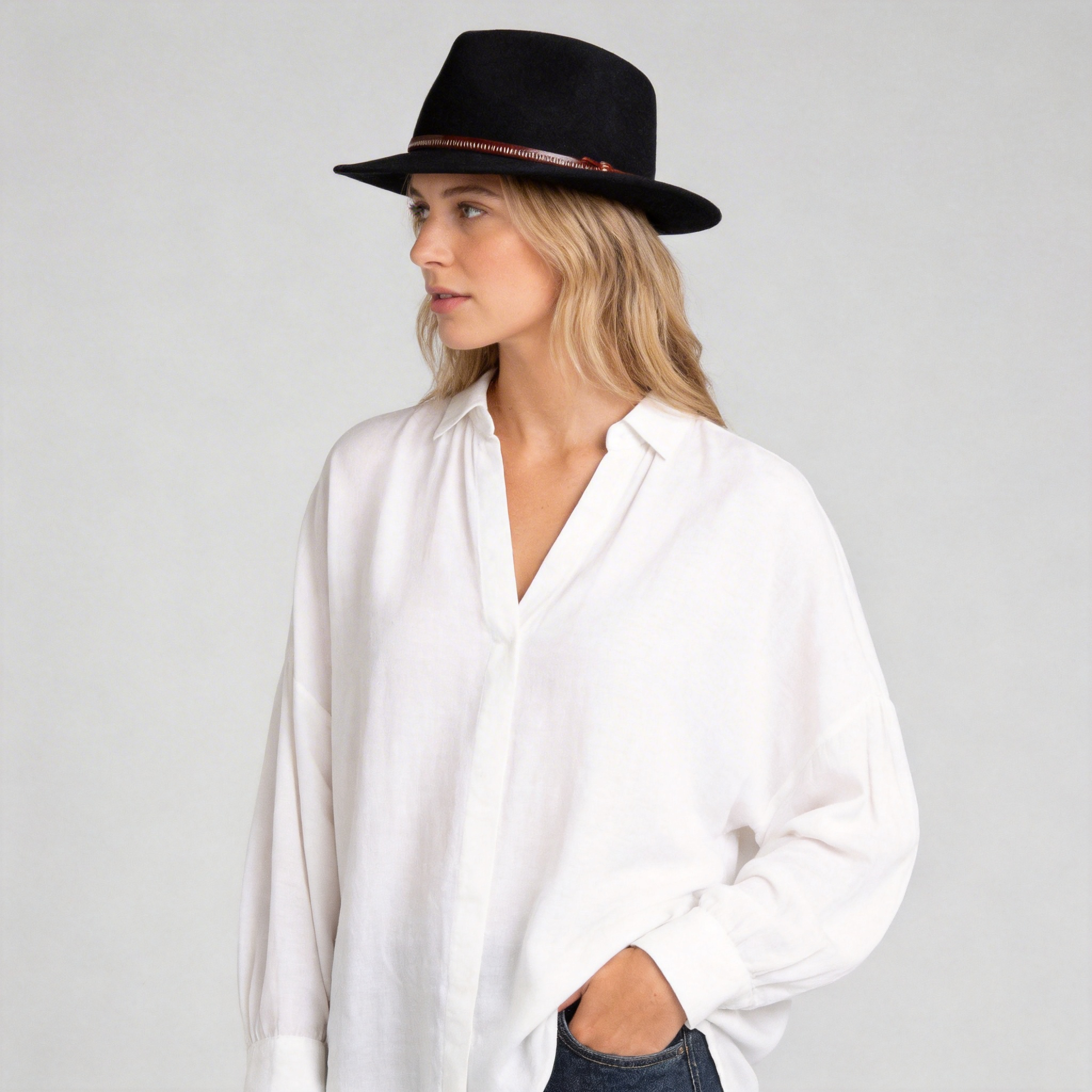 Classic Fedora Felt Hat With Leather Band