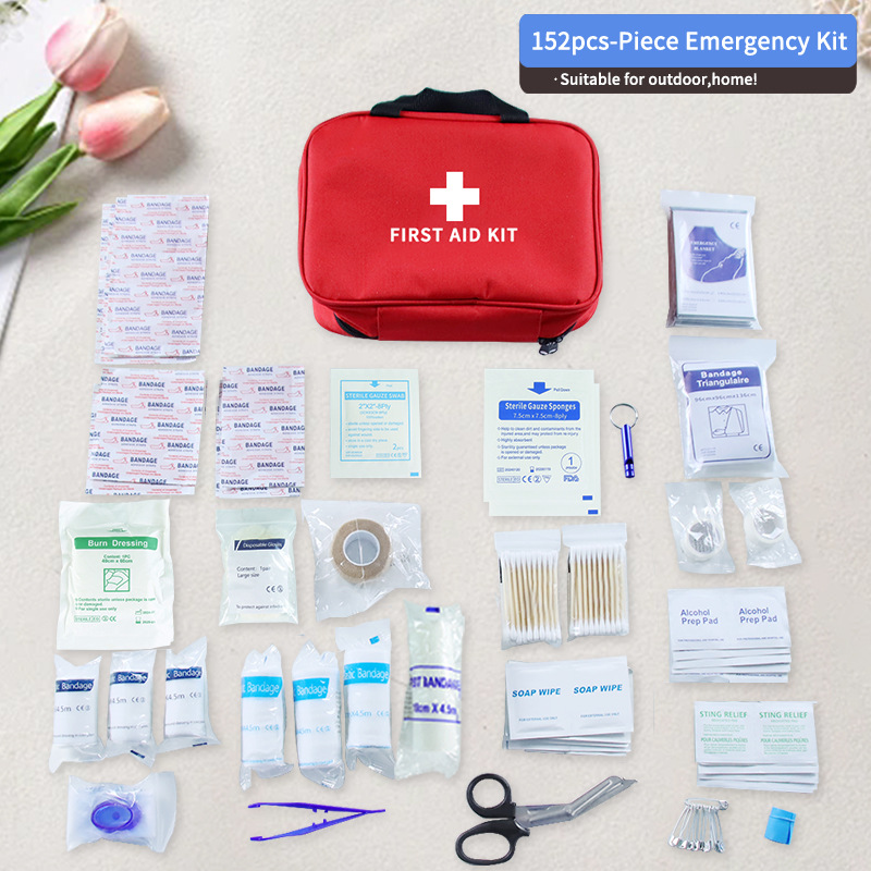 25 types, 152 pieces Comprehensive First Aid Kit– Essential for Home, Car, Camping & Travel