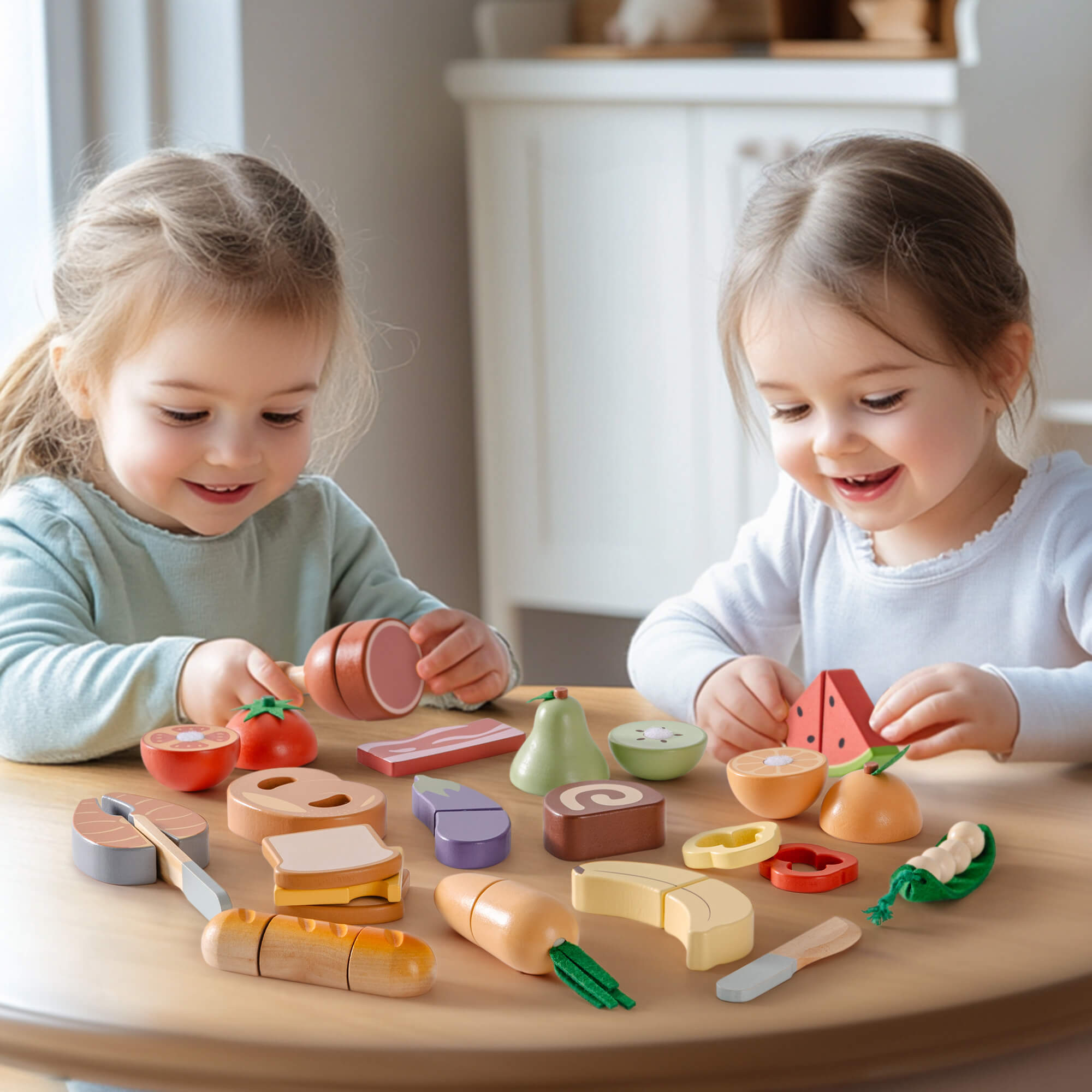 ROBUD Wooden Cutting Food Playset 4-in-1
