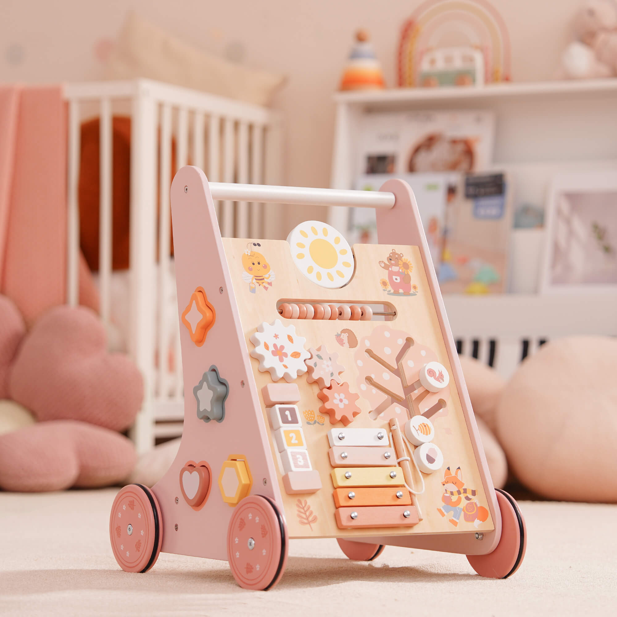 ROBUD Wooden Pink Baby Walker