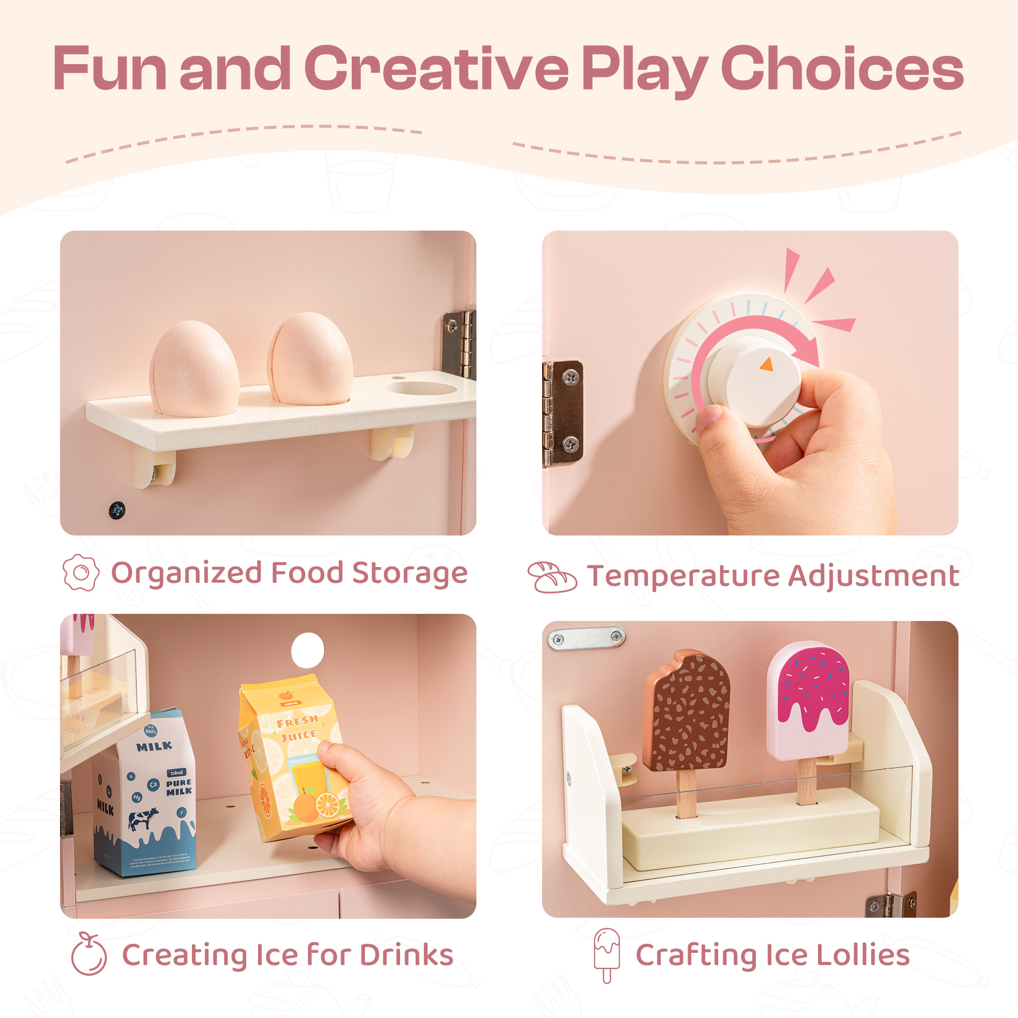 ROBUD Wooden Pink Refrigerator