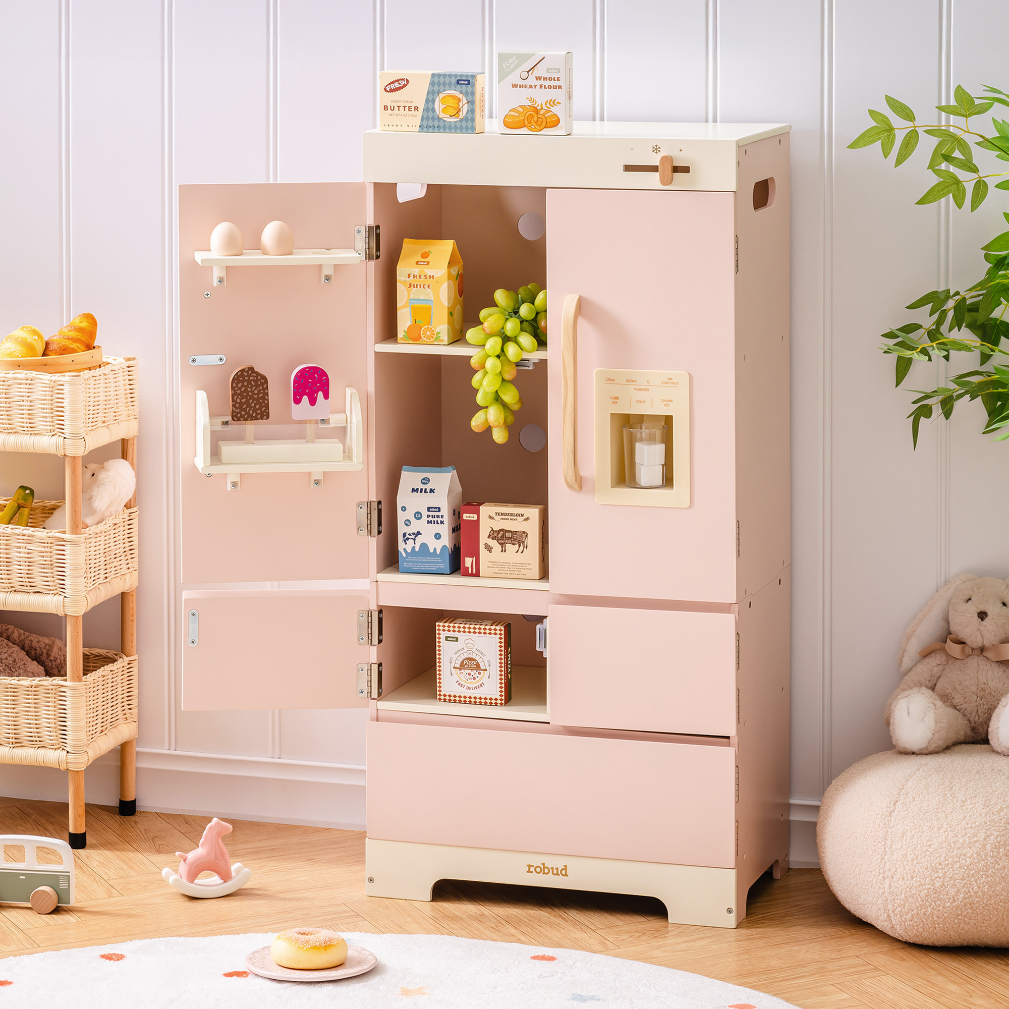 ROBUD Wooden Pink Refrigerator