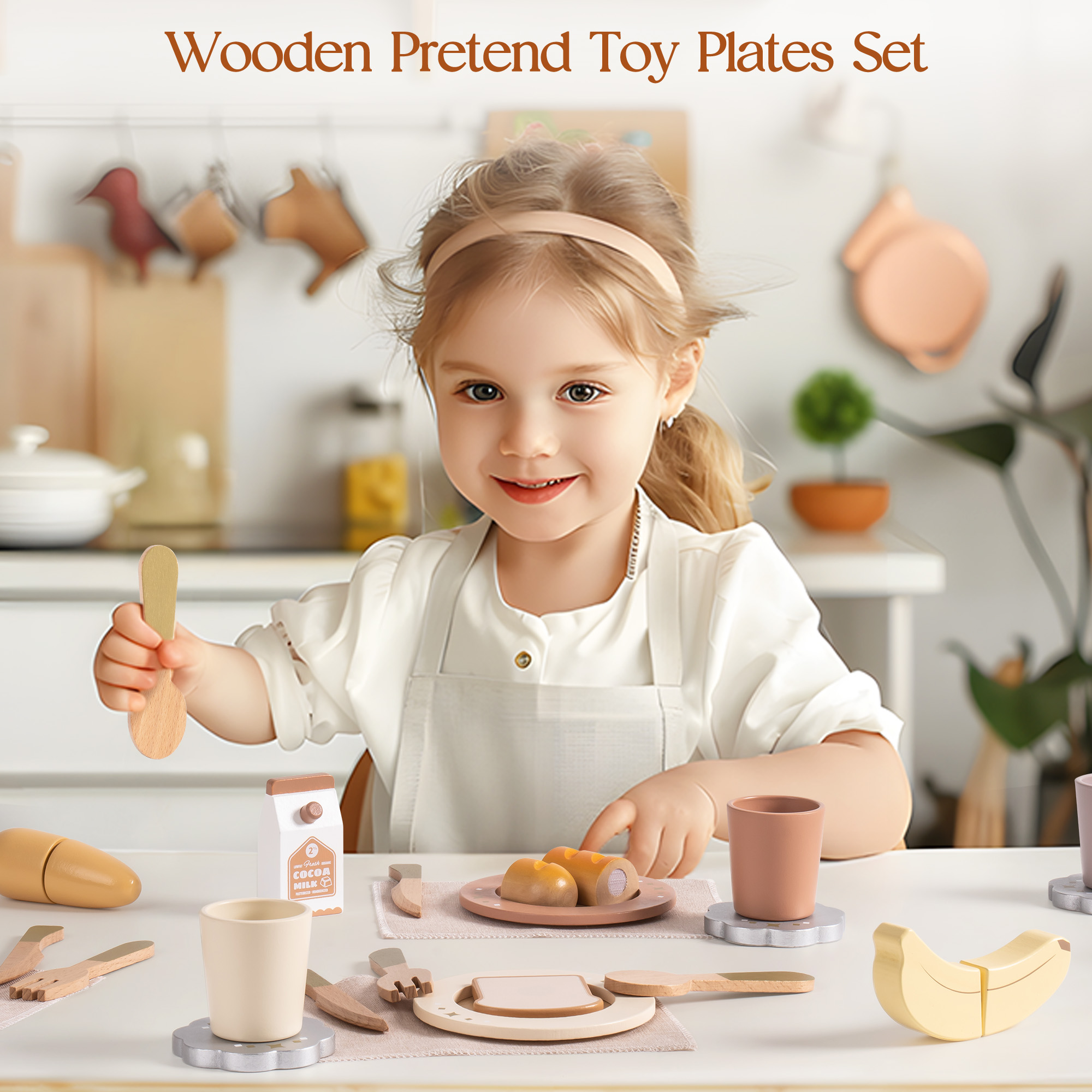 ROBUD 4-Set Wooden Play Dishes Set