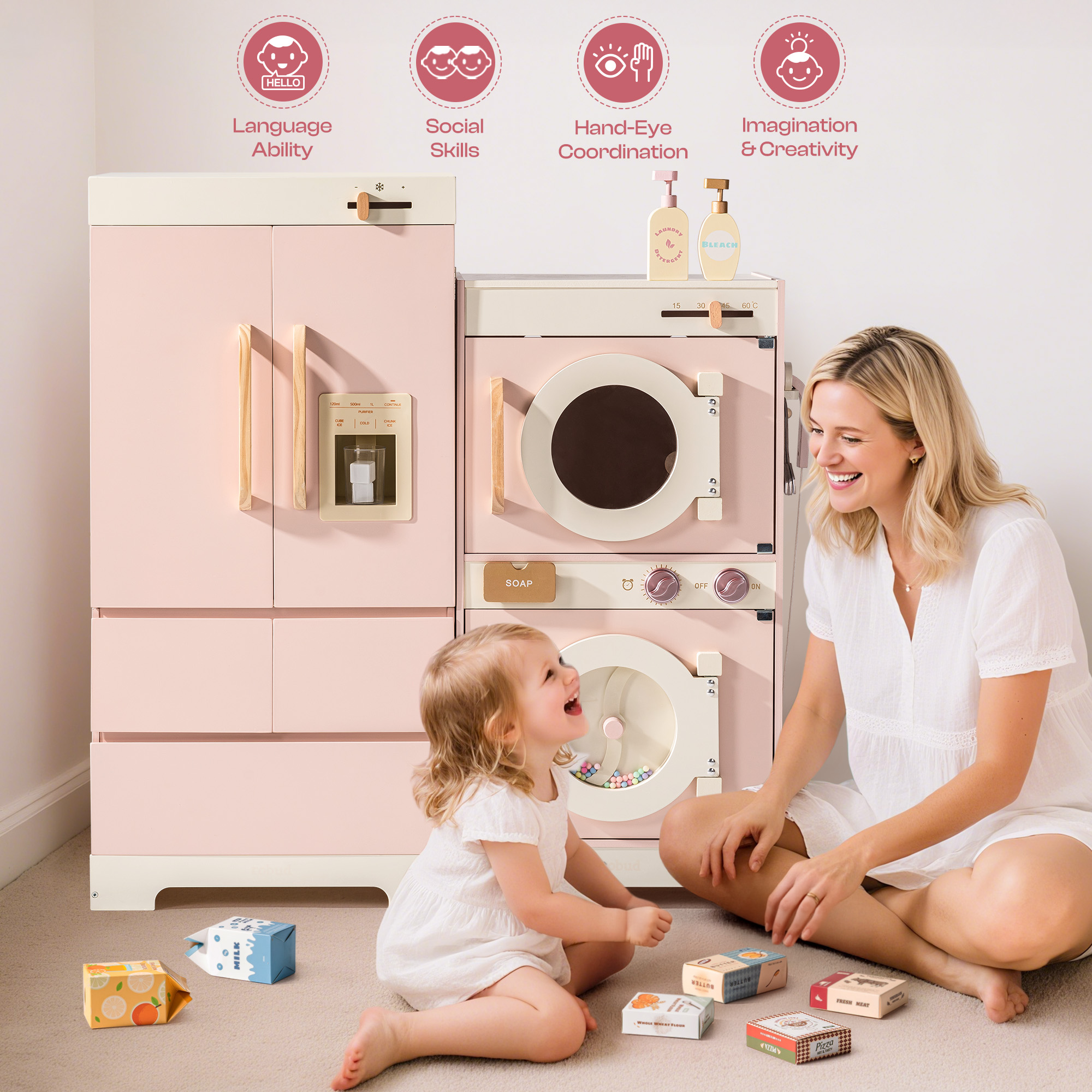 Robud Wooden Kids Kitchen PlaySet Seris -Pink