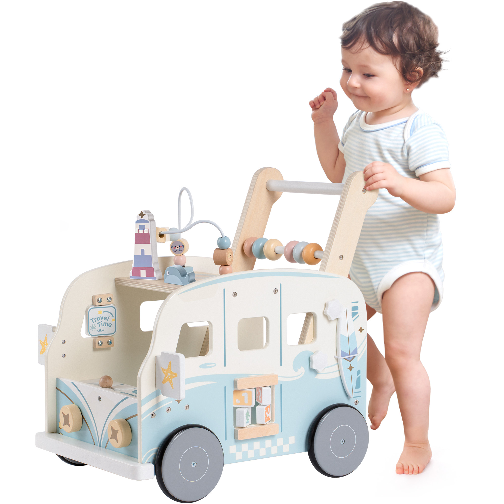 ROBUD Wooden Baby Push Walker - Vacaction Bus