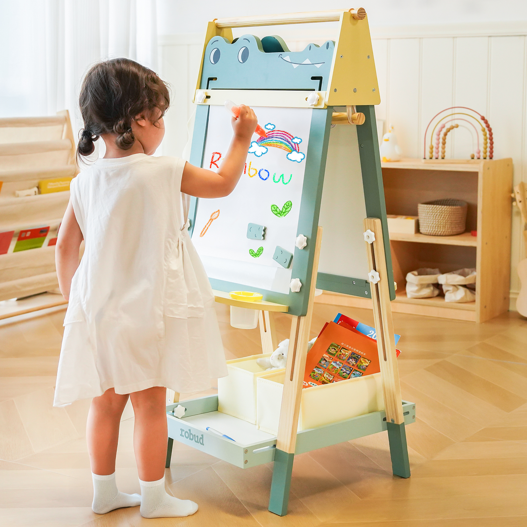 ROBUD Wooden Adjustable Crocodile Easel for Kids