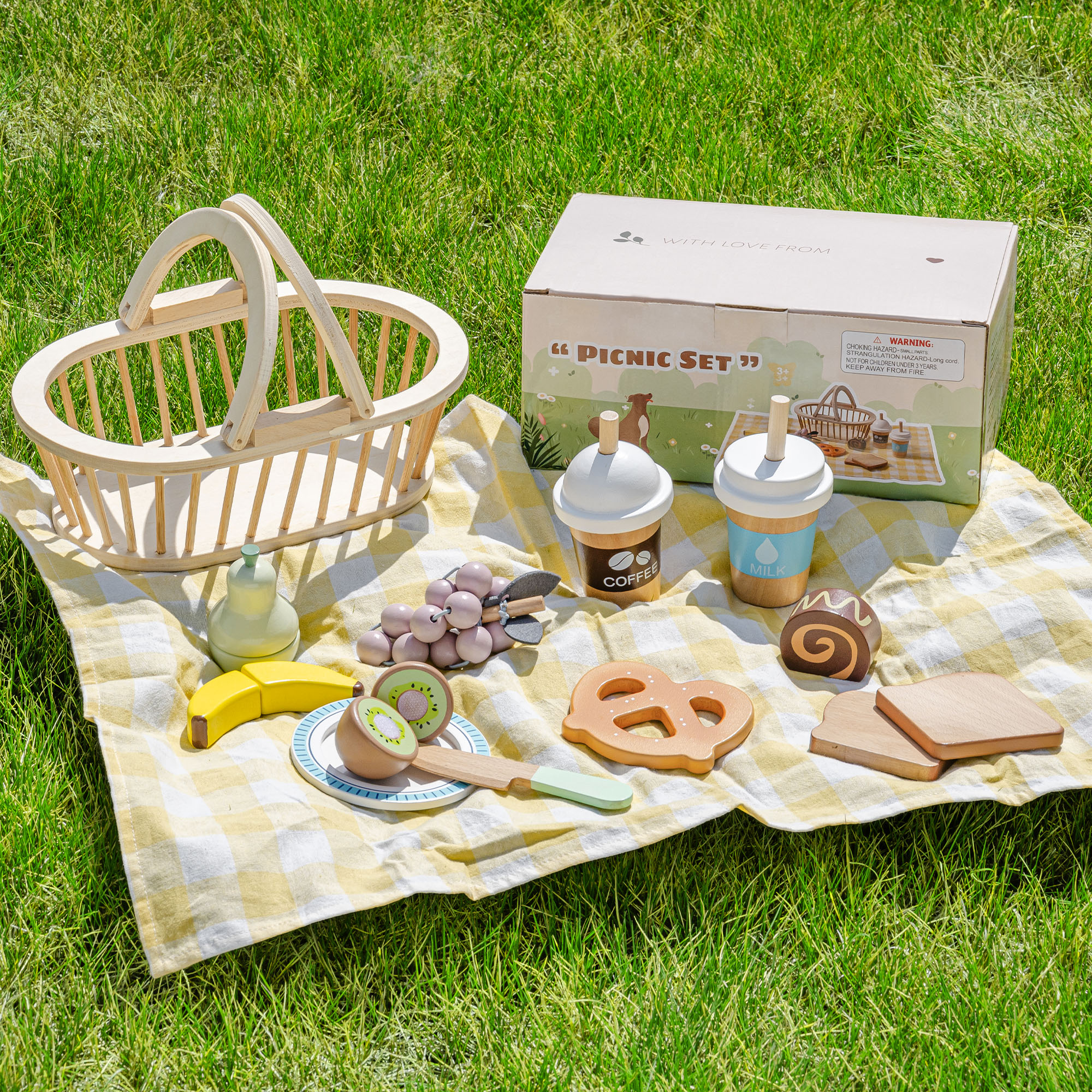 ROBUD Kids Wooden Picnic Play Food Set